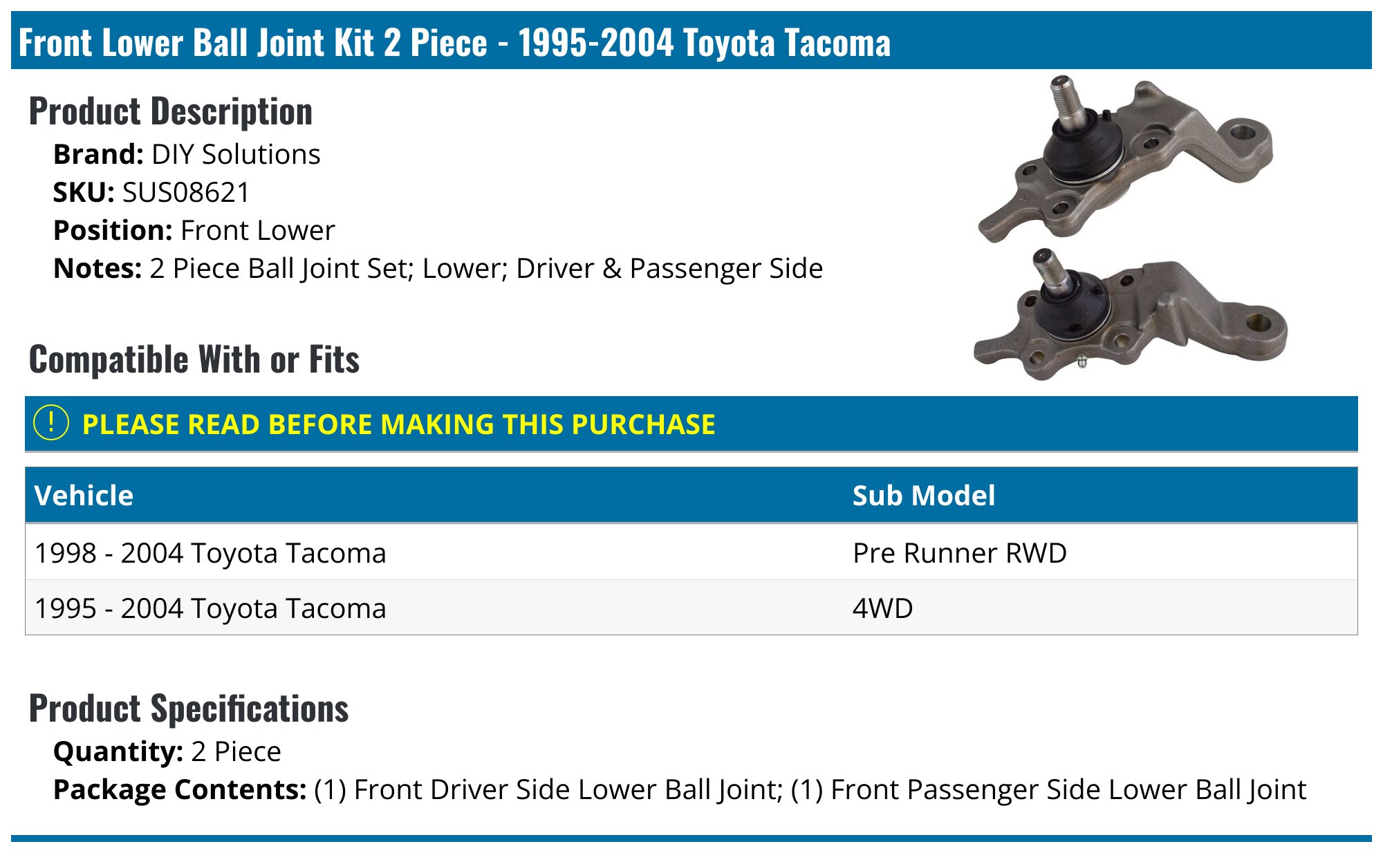 10pc Front Strut Upper Lower Ball Joint Tie Rod Kit for 1995-2004