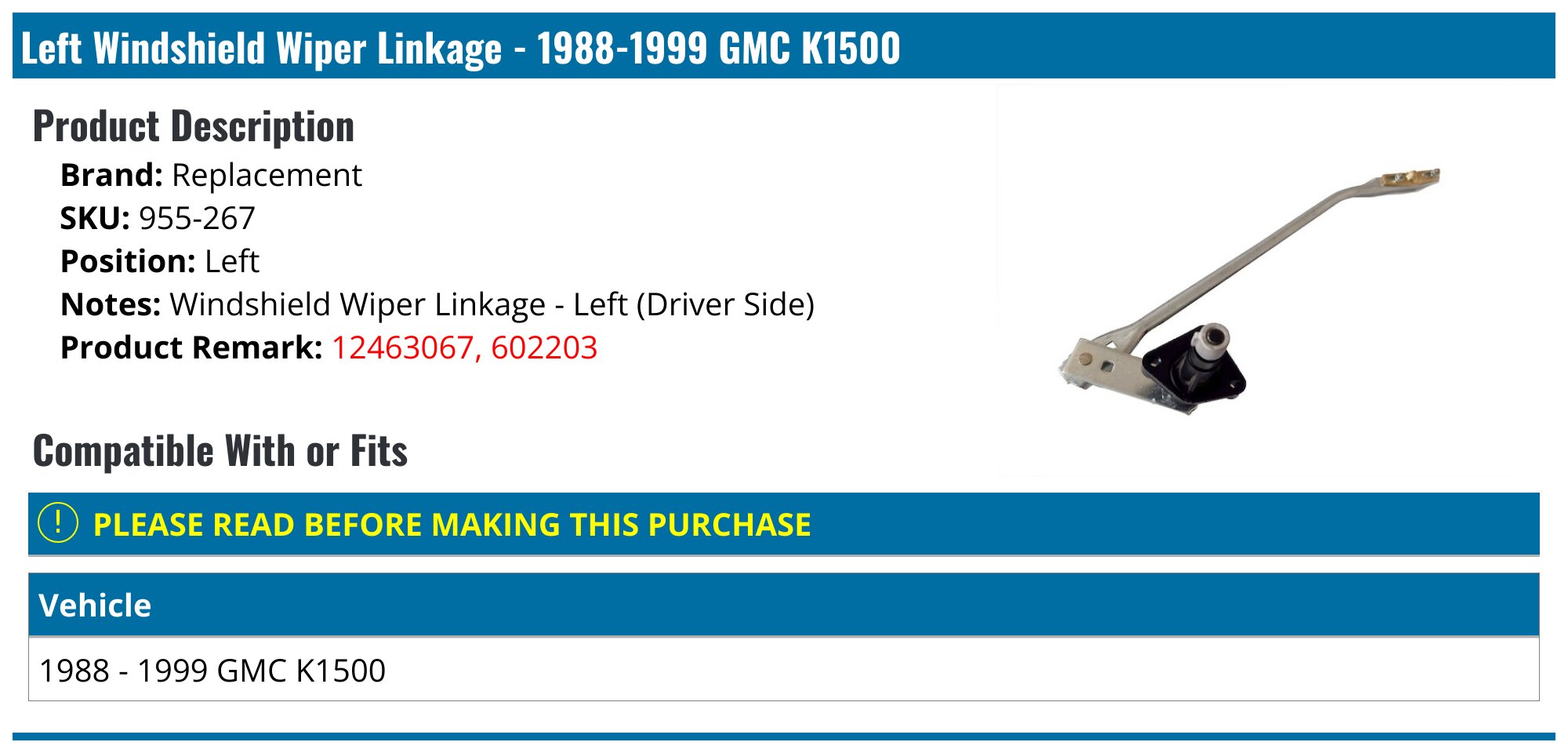 Driver Side Windshield Wiper Linkage For 1988-1999 Chevy C1500 K1500 & GMC – Evan-Fischer