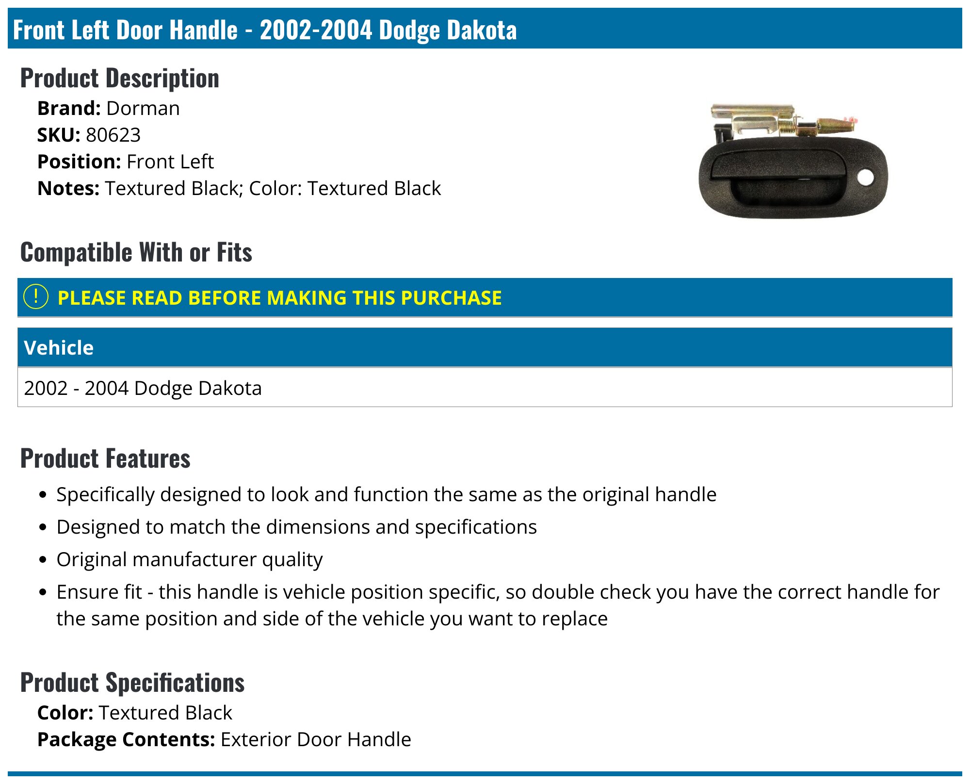 Dakota Exterior Door Handles; Front and Rear; Chrome (05