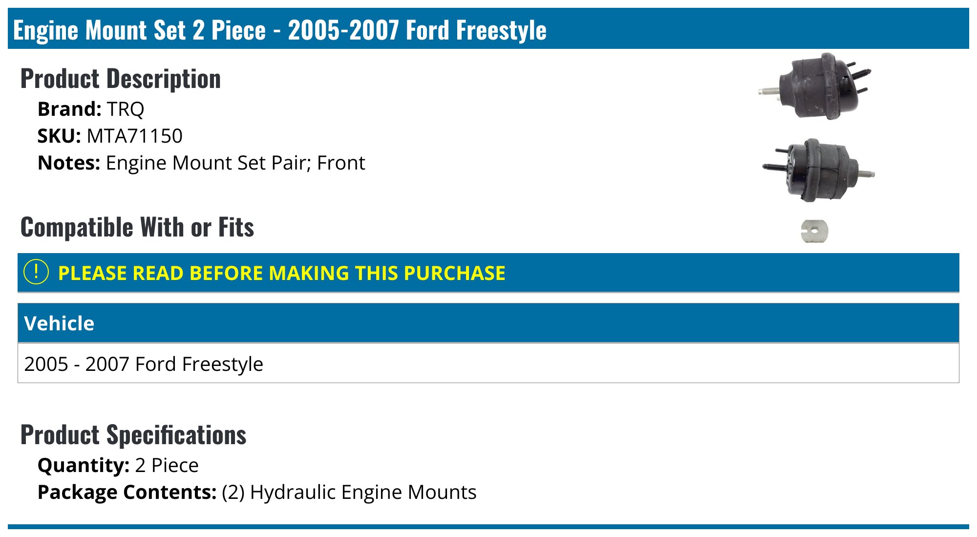 2005 FORD FREESTYLE TOP ENGINE MOUNT intelligence overview