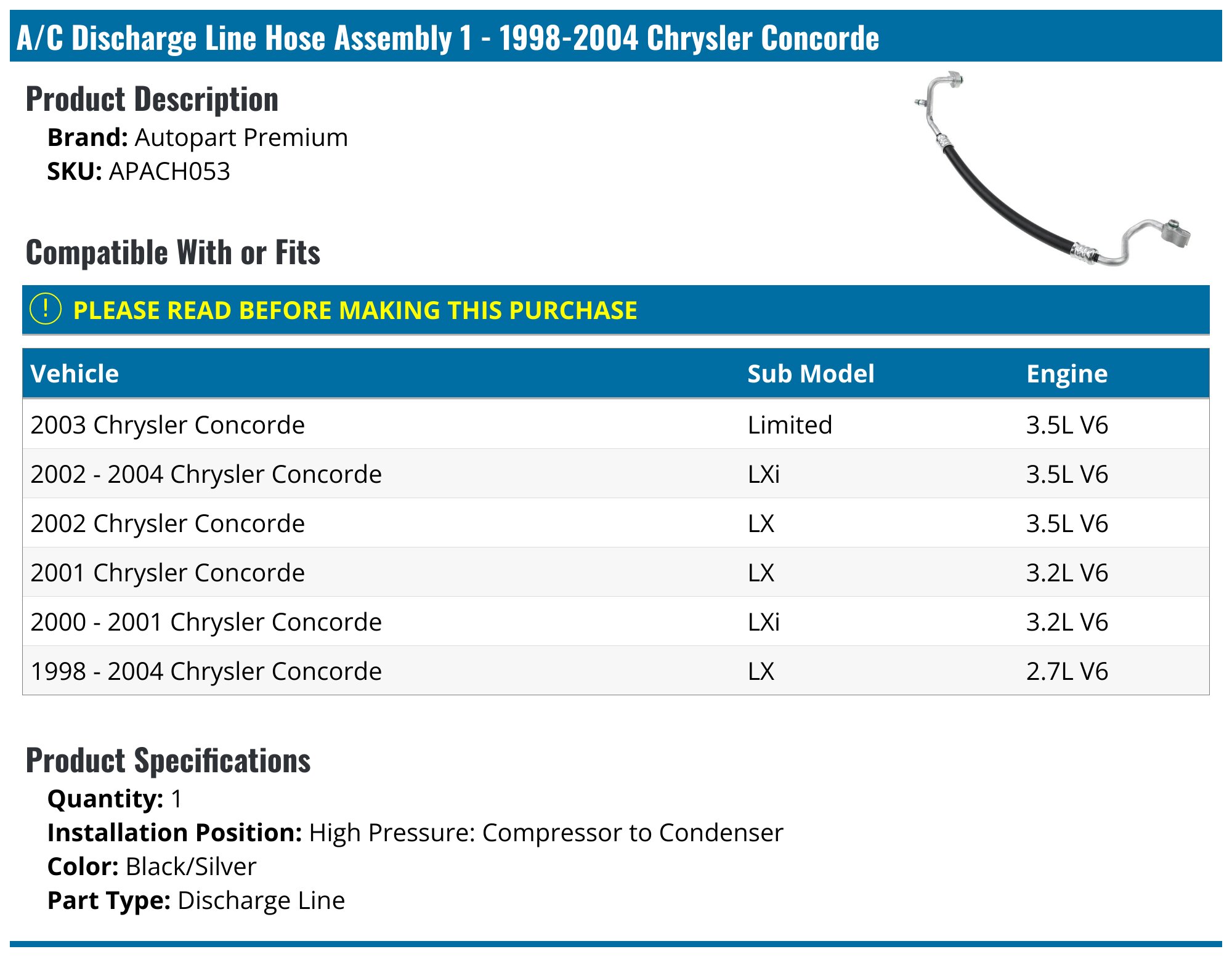 Genuine UAC A/C Suction Line Hose Assembly -- Suction Line HA 11225C