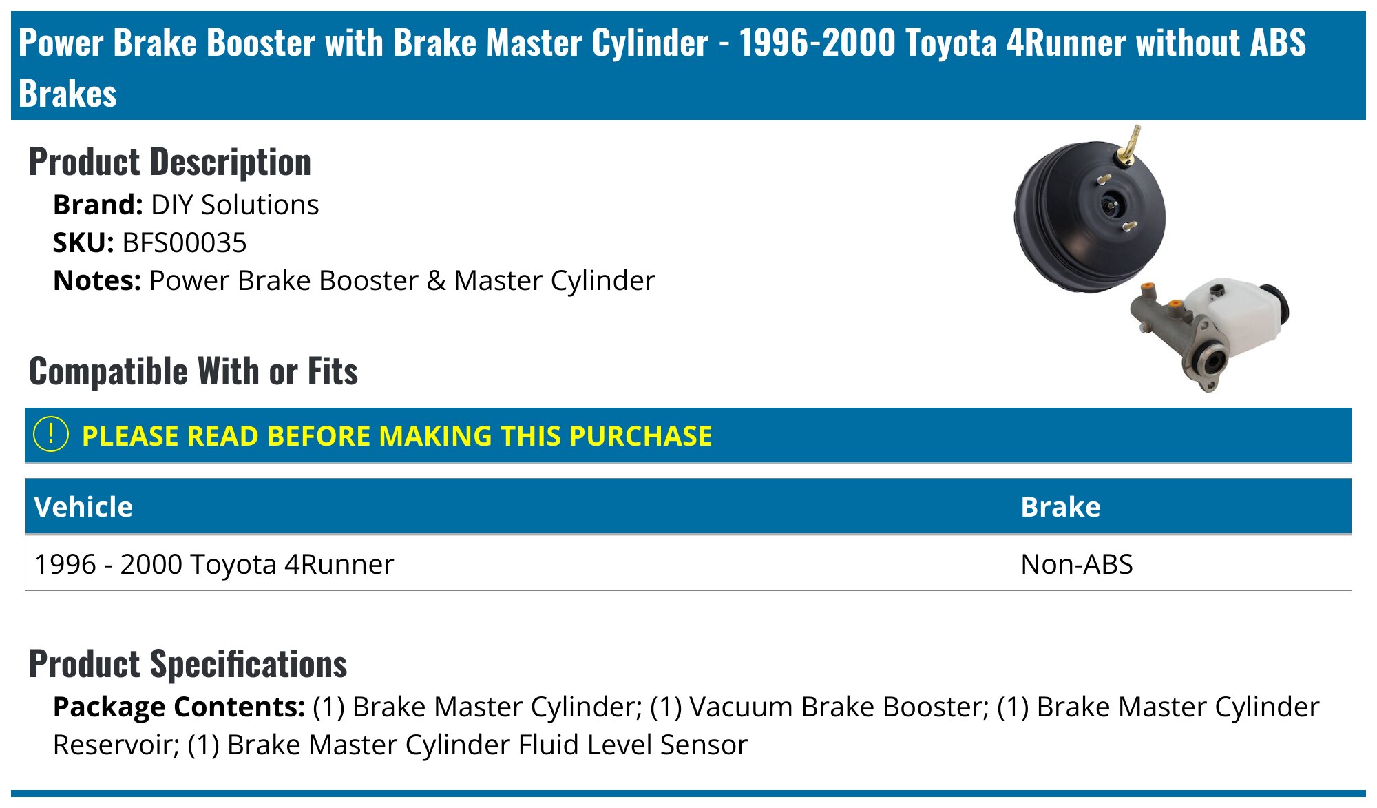 19962000 Toyota 4Runner Brake Booster DIY Solutions BFS00035