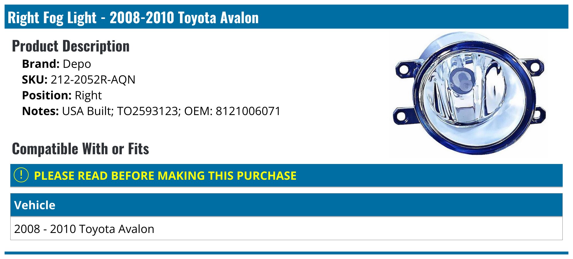 Complete Front Grille & Fog Light Set With Bezels For 2008-2010 Toyota Avalon – 7-Piece Kit