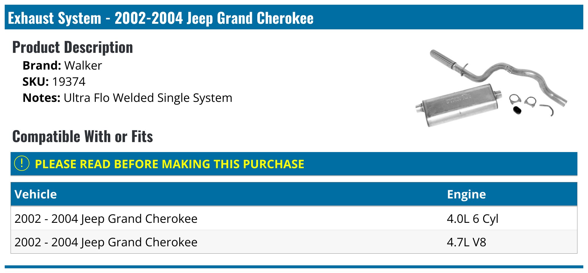 20022004 Jeep Grand Cherokee Muffler Walker 19374