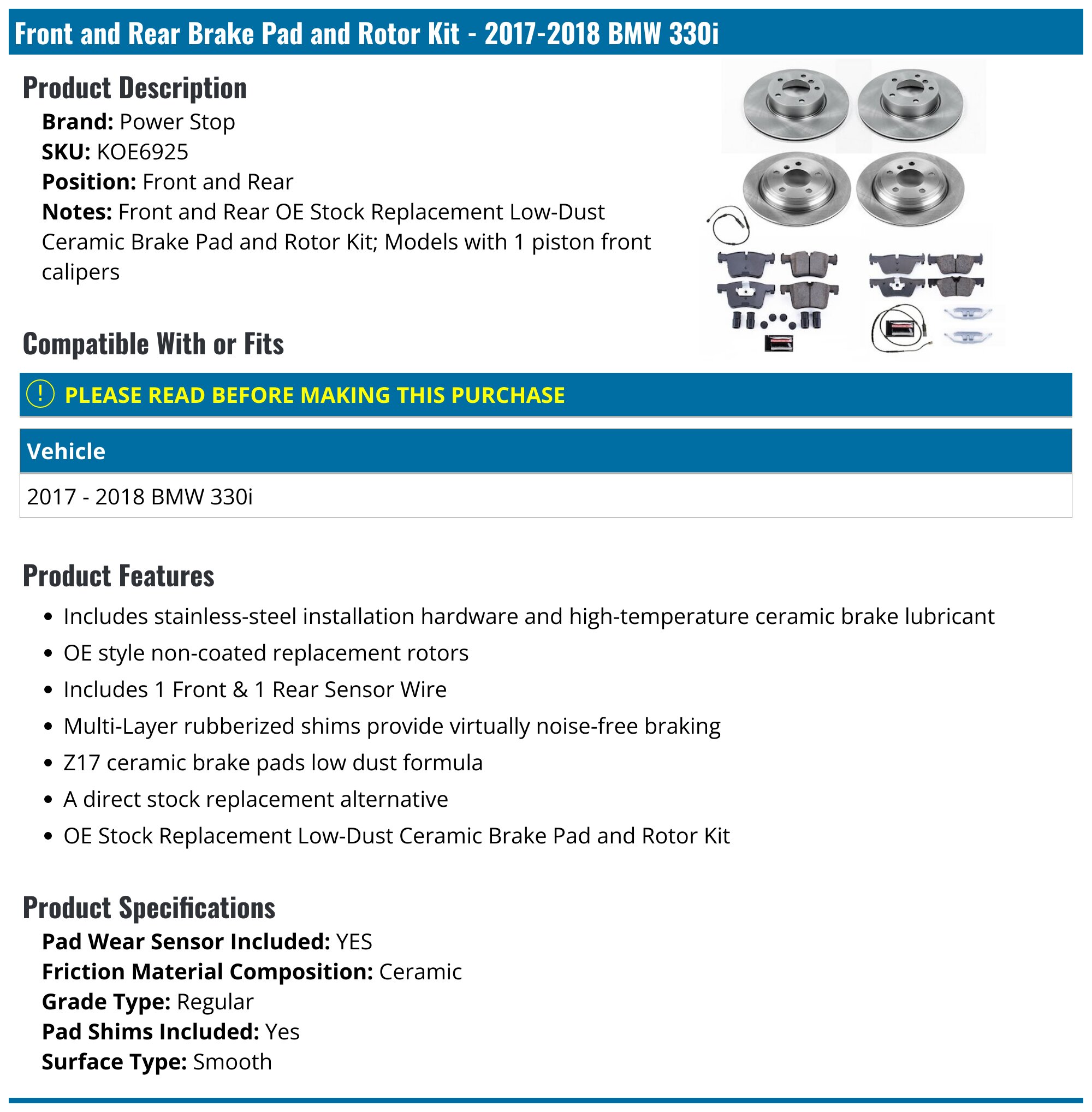 Power Stop Rear Autospecialty Brake Kit | 2006 BMW 330i / 2007-2010 BMW 335i (KOE045)