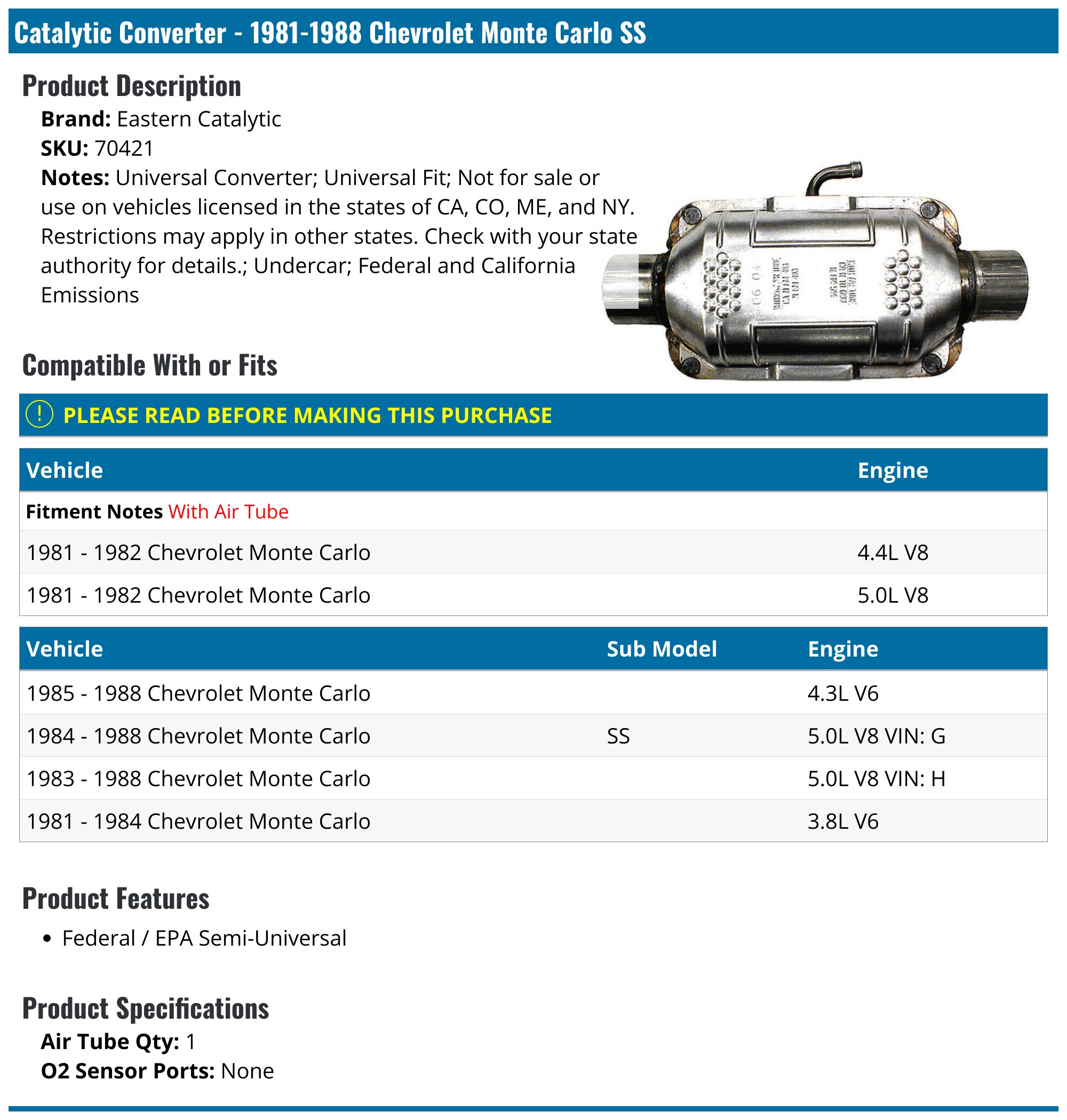 Chevrolet Monte Carlo 3.4L 1998-2005 Front Pipe W/ Flex & Catalytic Converter (Direct Fit, EPA Compliant)
