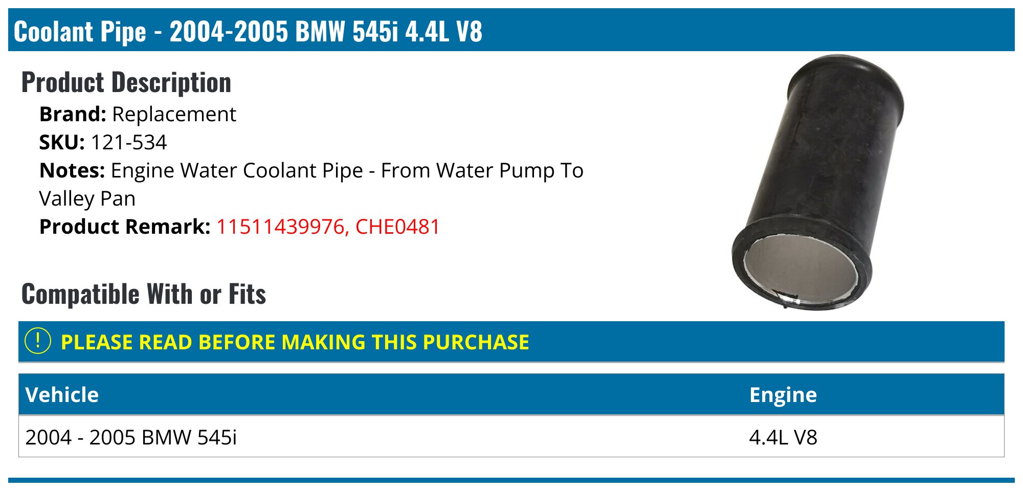 Upper Radiator Coolant Hose For BMW 545i 645Ci 2004-2005 – Mid Valley, 17127519248