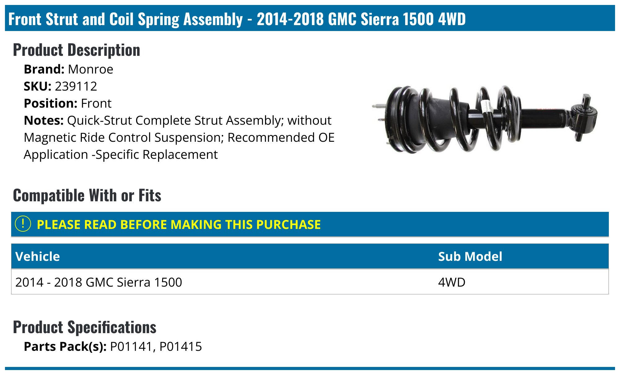 2014-2018 GMC Sierra 1500 Strut Assembly - Monroe 239112 - Front ...