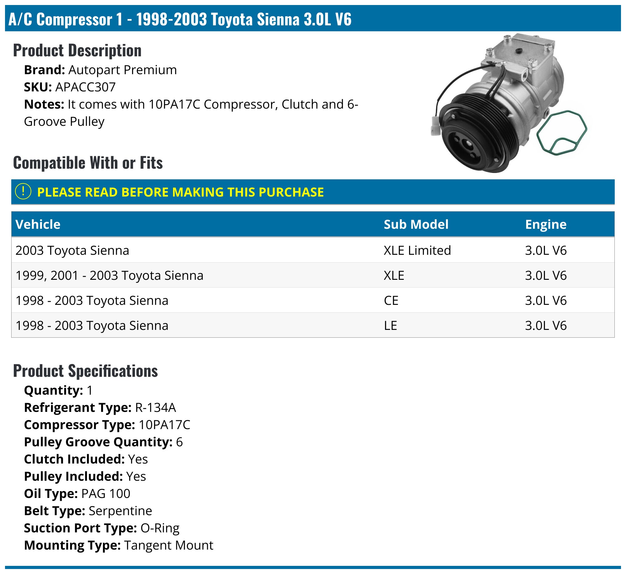 RYC Remanufactured AC Compressor Kit AEG341 Fits Toyota Camry 2.4L 2007