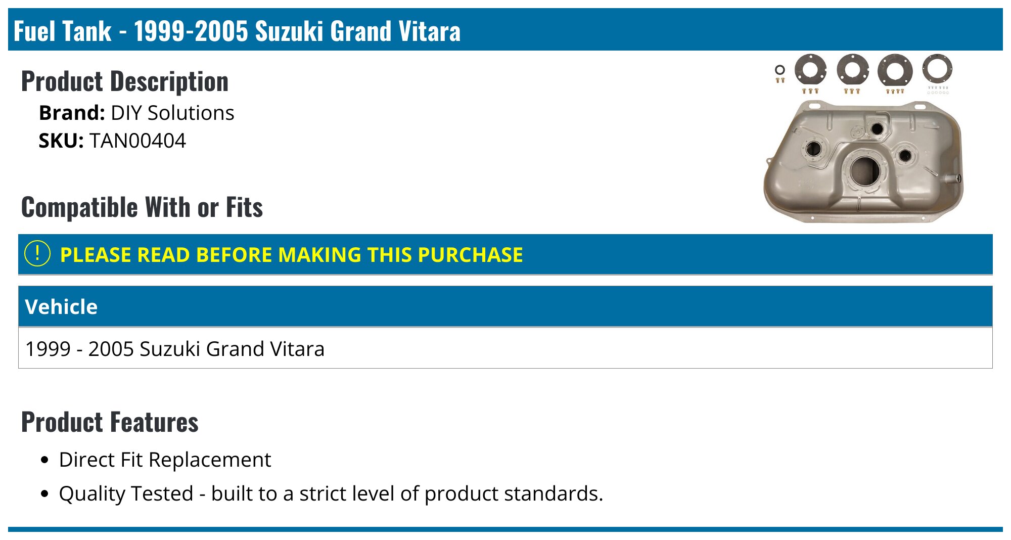 19992005 Suzuki Grand Vitara Fuel Tank DIY Solutions TAN00404
