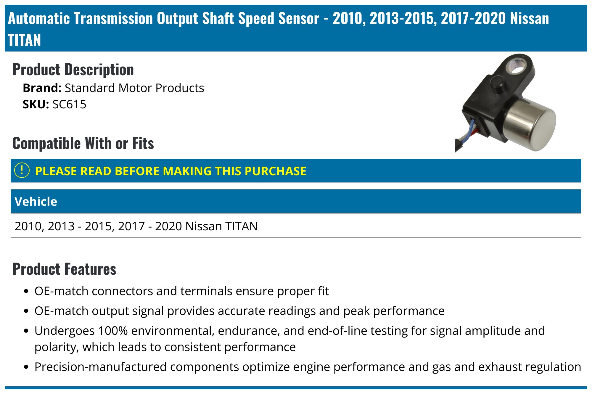 2010, 2013-2015, 2017-2020 Nissan Titan Automatic Transmission Output ...