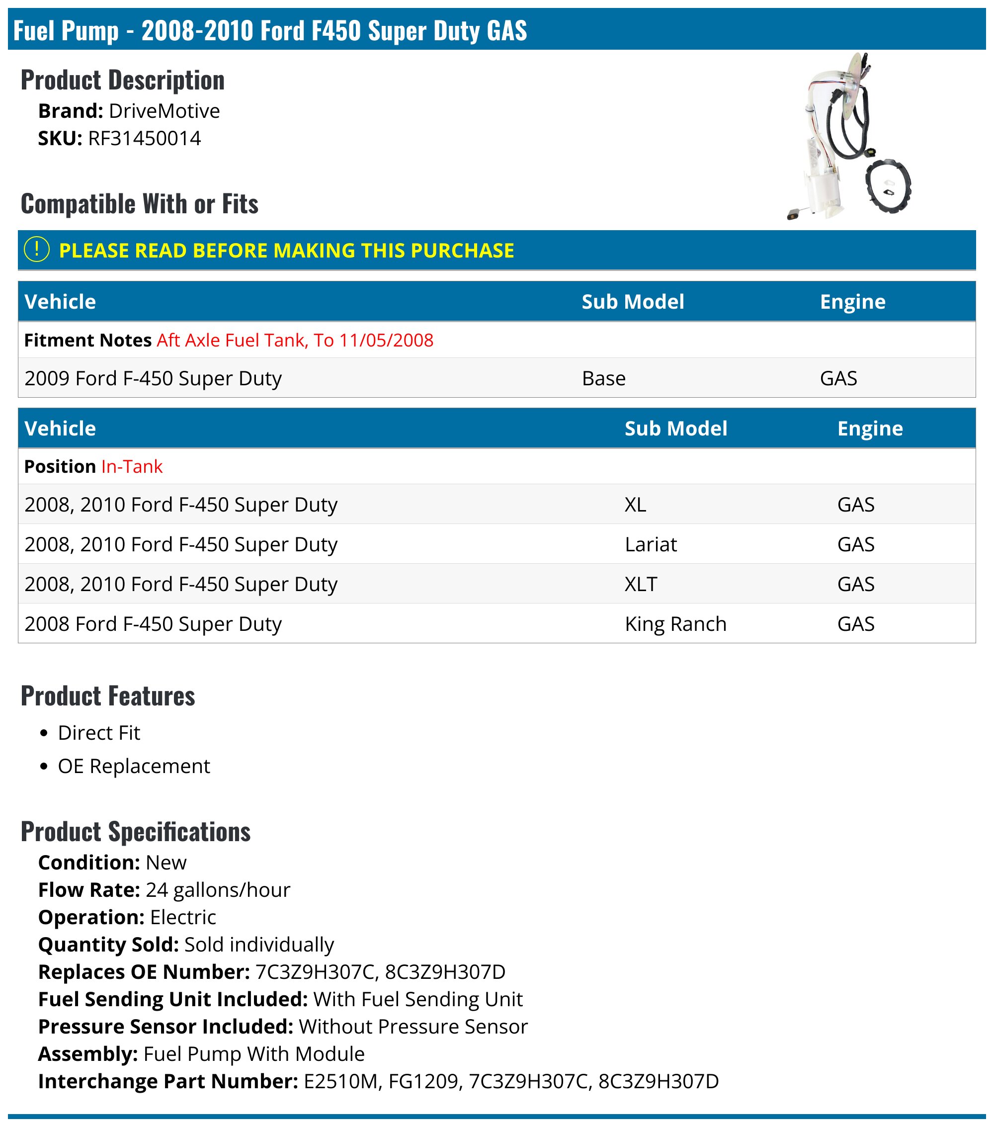 PHILTOP Electric Fuel Pump Assembly FG0843 Fit for