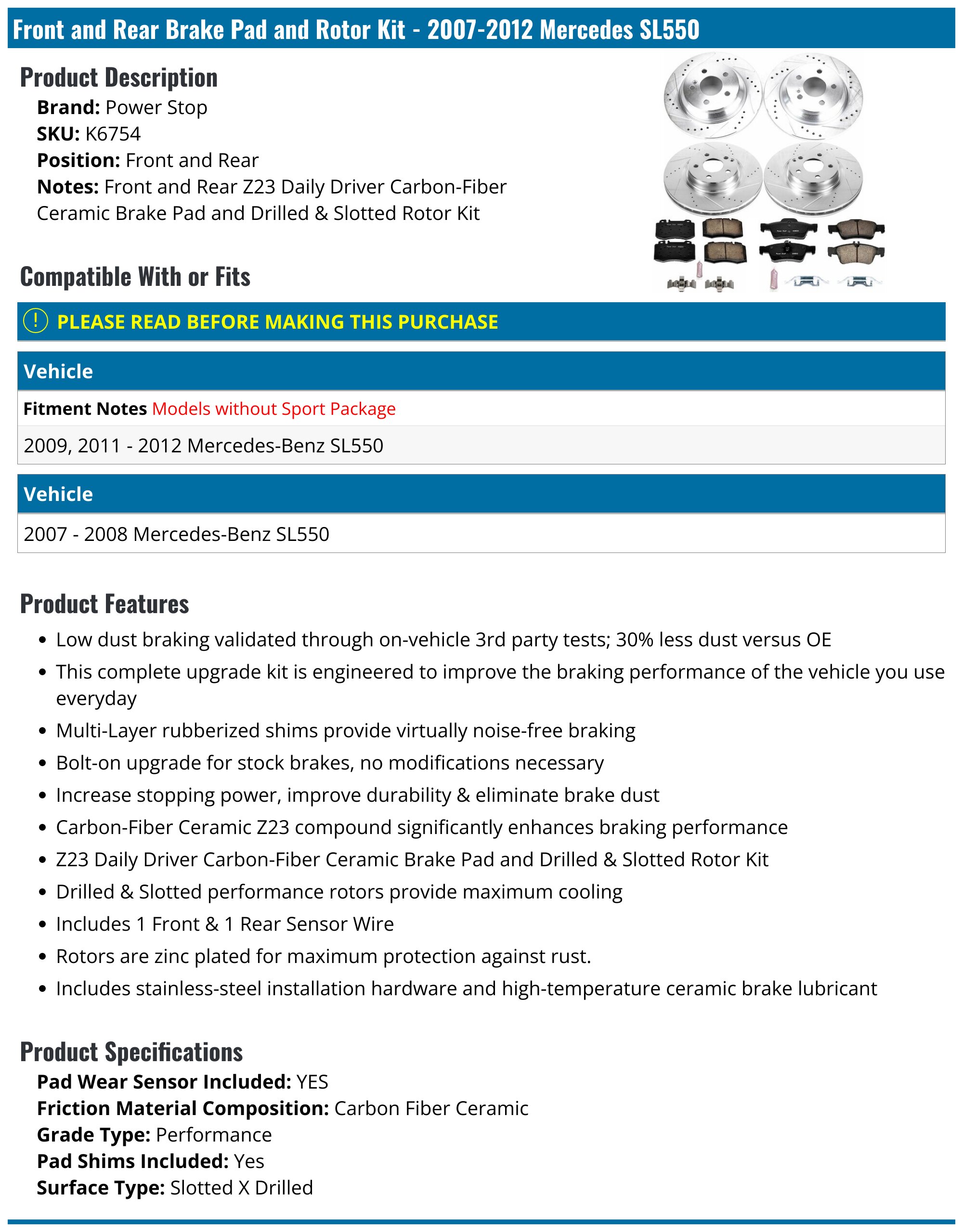 PowerStop Rotor Kit | 2006–2007 Mercedes-Benz R500 (SC6709) main image 1