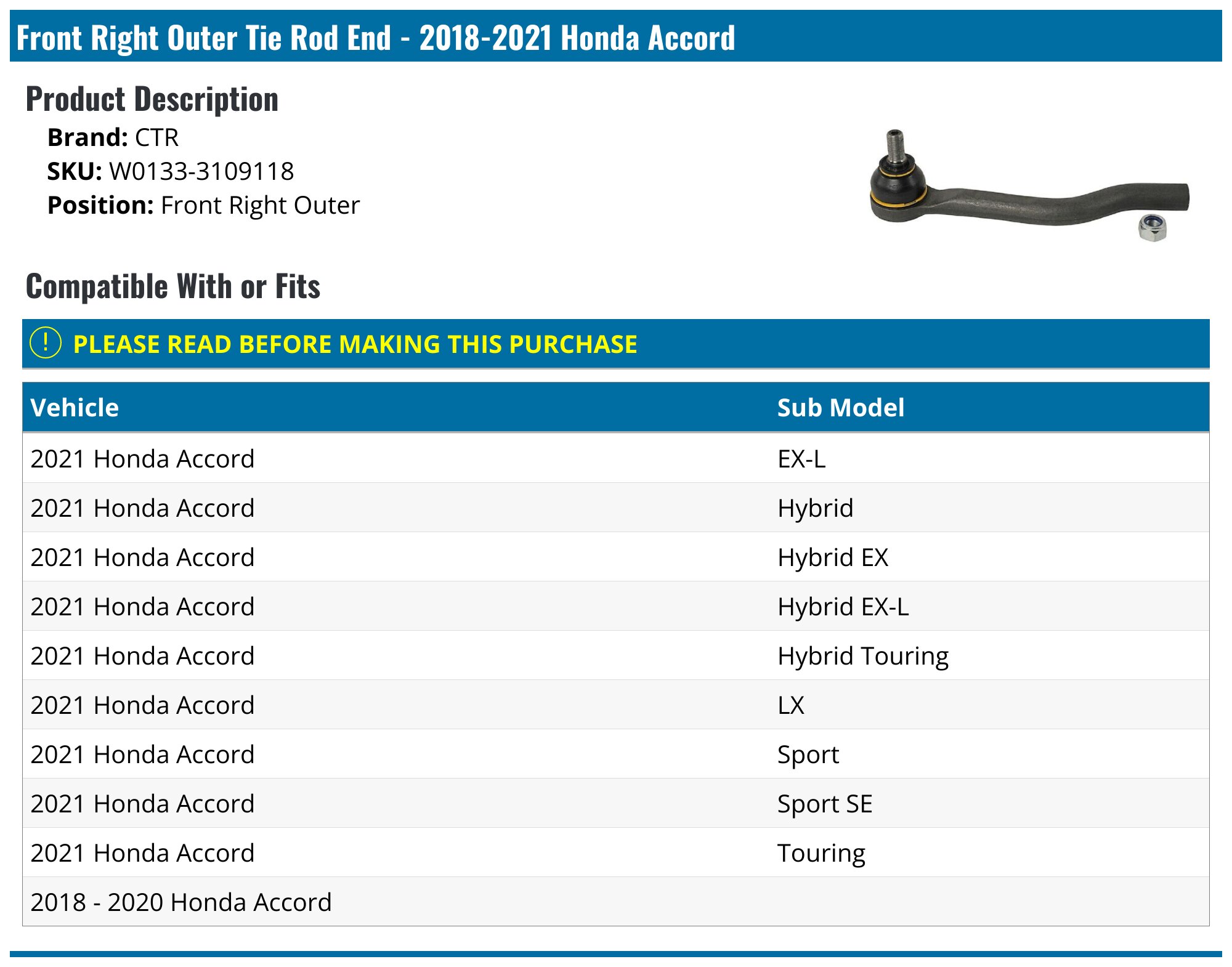 Front Left Right Inner Outer Tie Rods for 2018 2019 2020