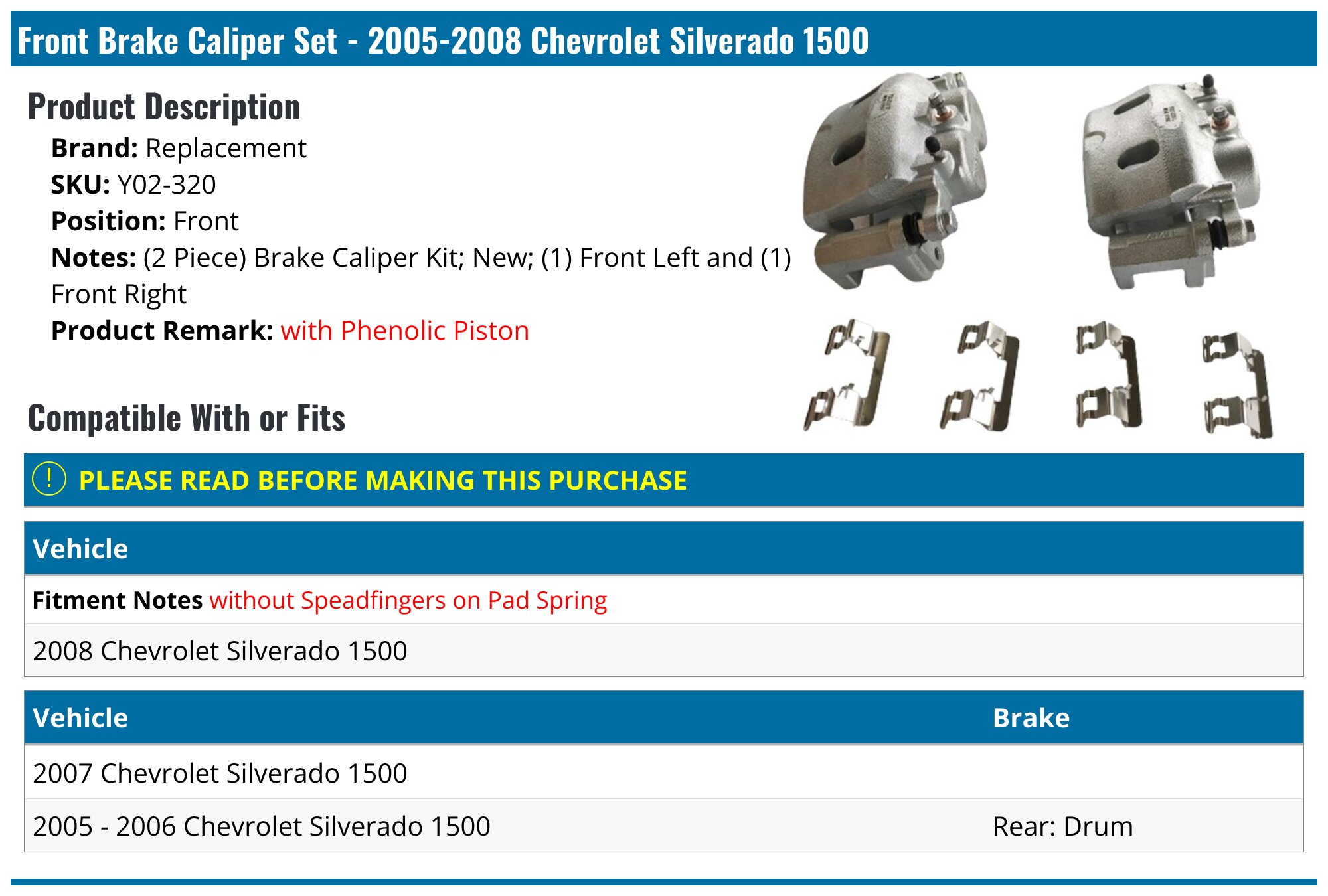 Front Caliper Bushing For Chevy Silverado 1500 2005-2016 - Direct Replacement Part 81422HJ