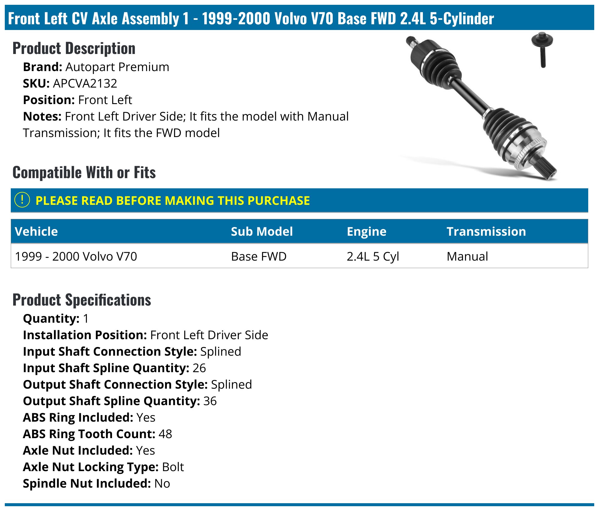 Rear Drveshaft Prop Shaft Assembly for Volvo V70 2001 2002 AWD Automatc Trans. | eBay Rear Drveshaft Prop Shaft Assembly for Volvo V70 2001 2002 AWD Automatc Trans. | eBay