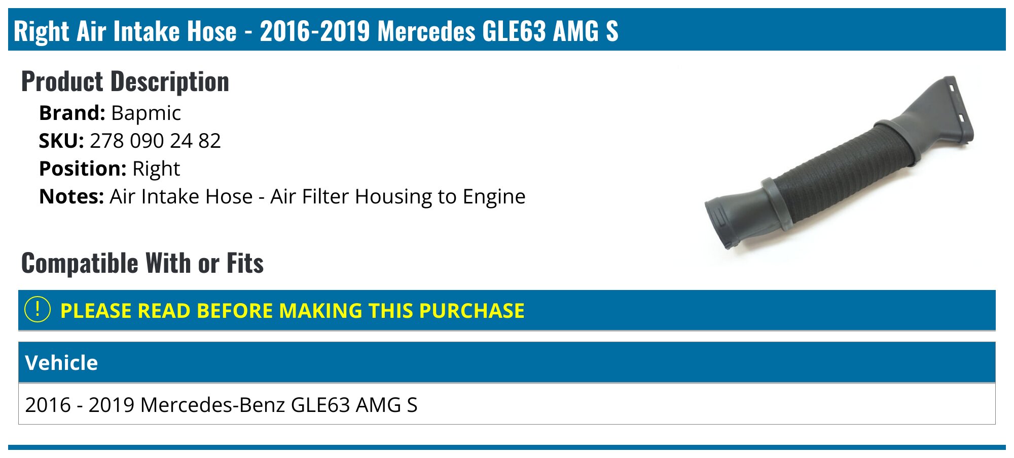 Left Right Side Air Intake Duct Hose For 08-12 Mercedes - Air Intake