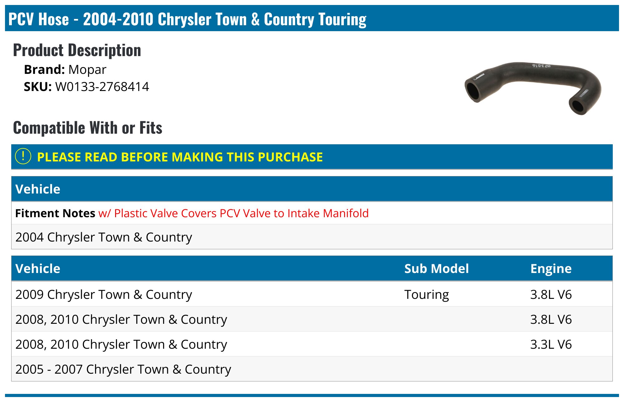 Manguera Válvula Pcv Grand Caravan 2004 2005 2006 2007