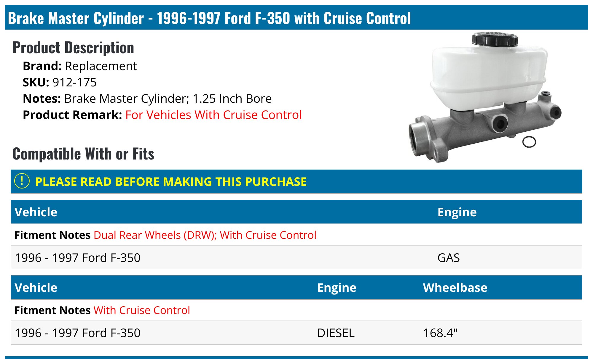 19961997 Ford F350 Brake Master Cylinder Replacement 912175