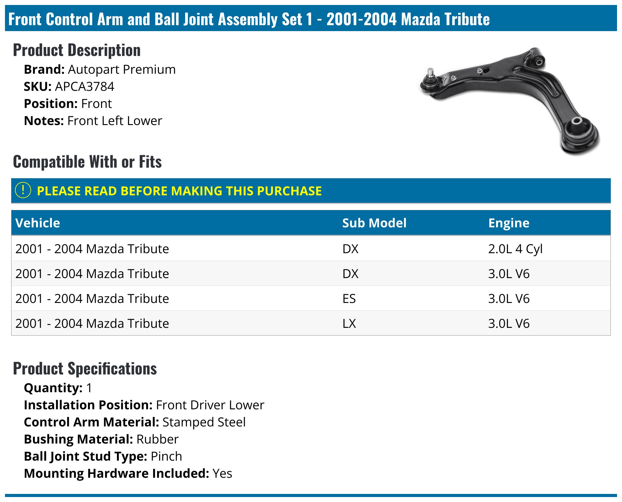 AM Autoparts 10-Piece Front Steering & Suspension Kit For 2001-2004 Ford Escape & Mazda Tribute