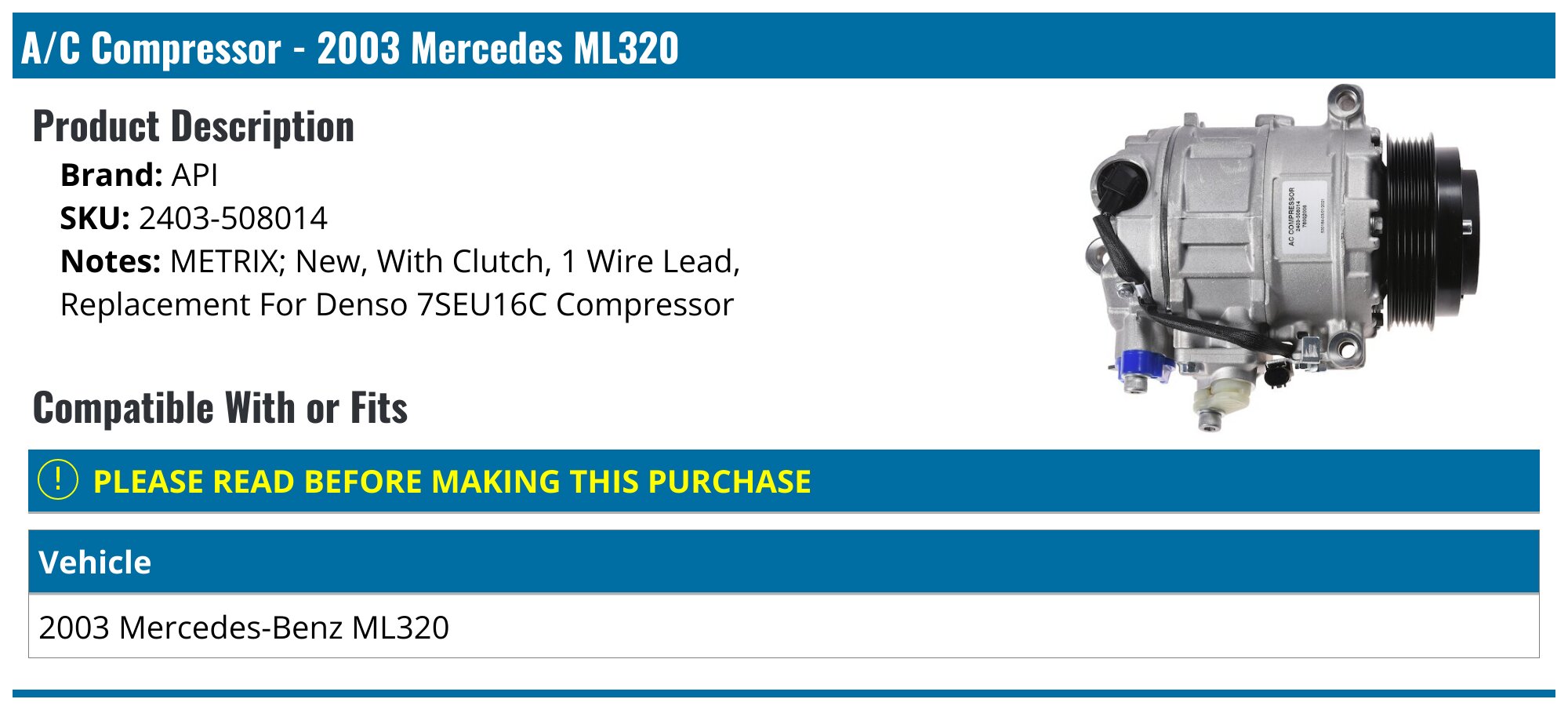 Get the Best Priced Mercedes ML320 AC Compressor