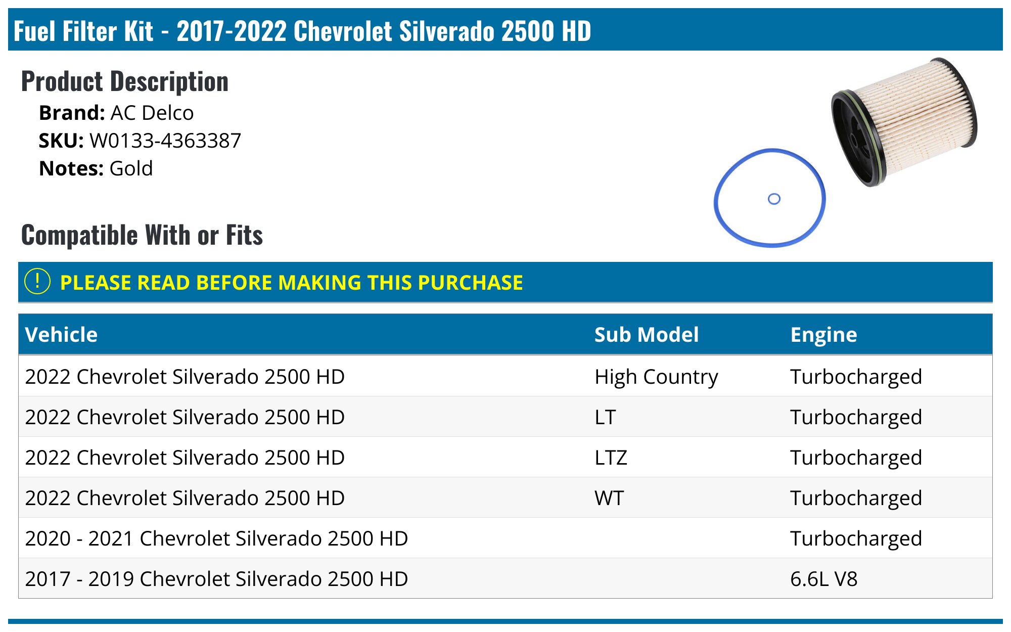 Chevrolet Silverado 2500 HD Fuel Filter - Fuel Filters - AC Delco ...