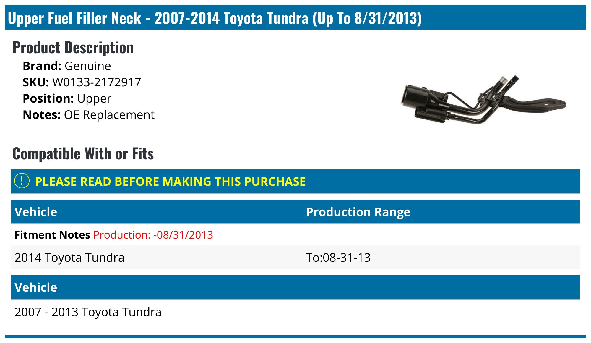 20072014 Toyota Tundra Fuel Filler Neck Genuine W01332172917