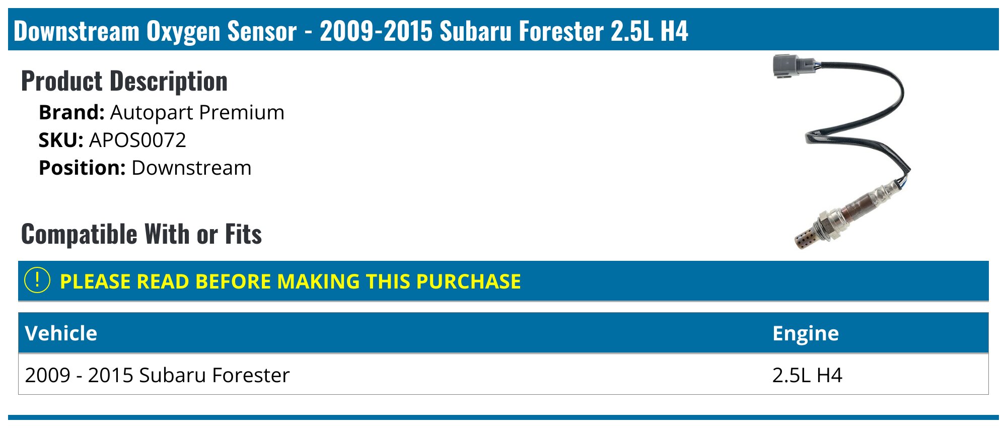 Upstream & Downstream O2 Sensor Set – Fits Subaru Forester Impreza Legacy 2.5L (SPARKWHIZ)