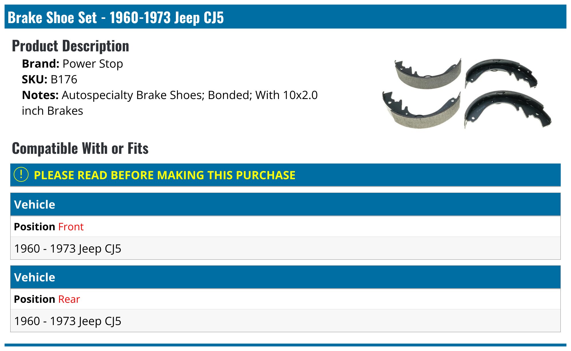 Bosch 88918BR Brake Shoe Set For Jeep CJ5 (1966-1978) - 11x2" Bonded Drum Brake Shoes