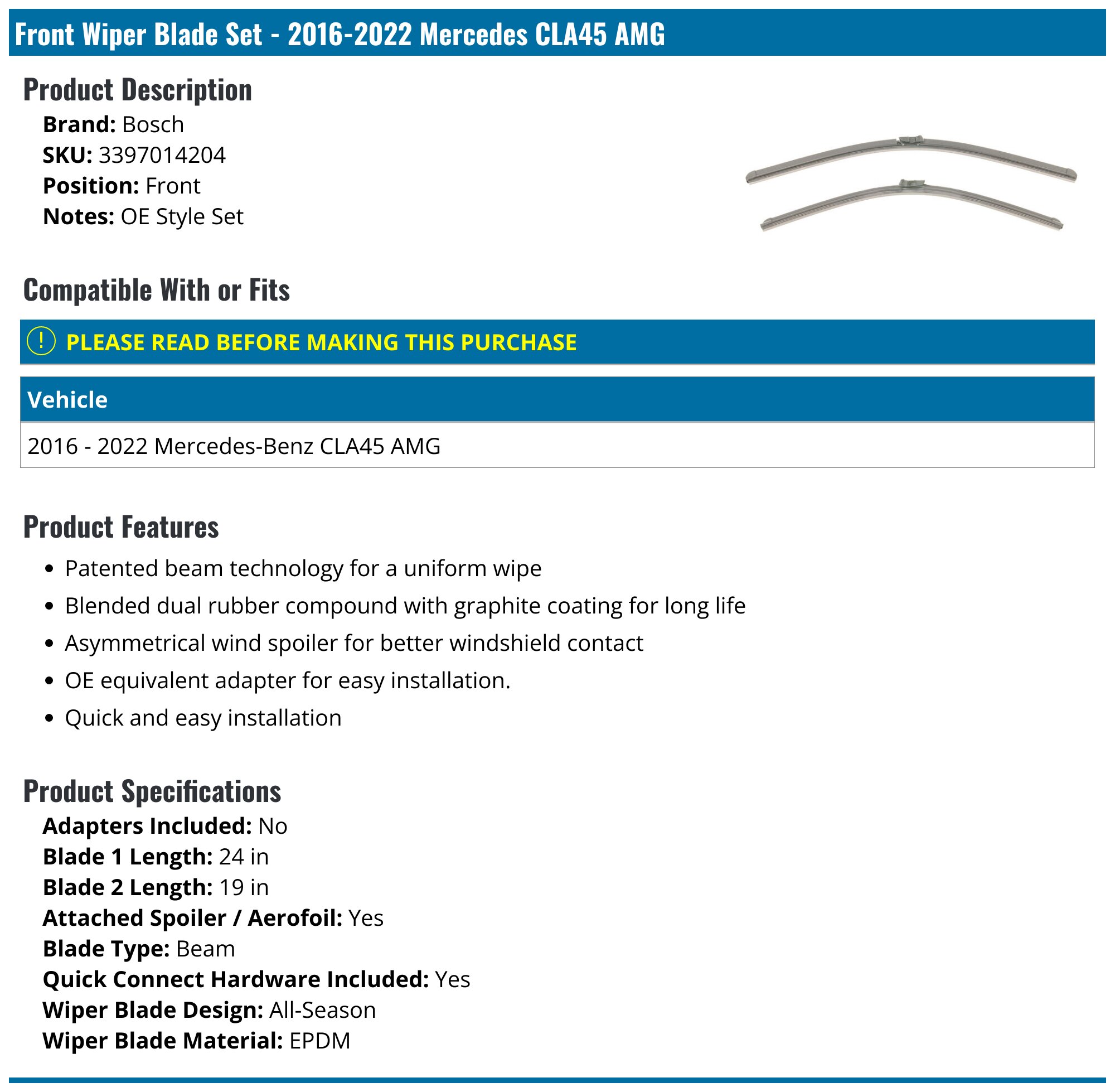 24" 24" Front Upgraded Windshield Wiper Blades For Mercedes-Benz E - Foto 8