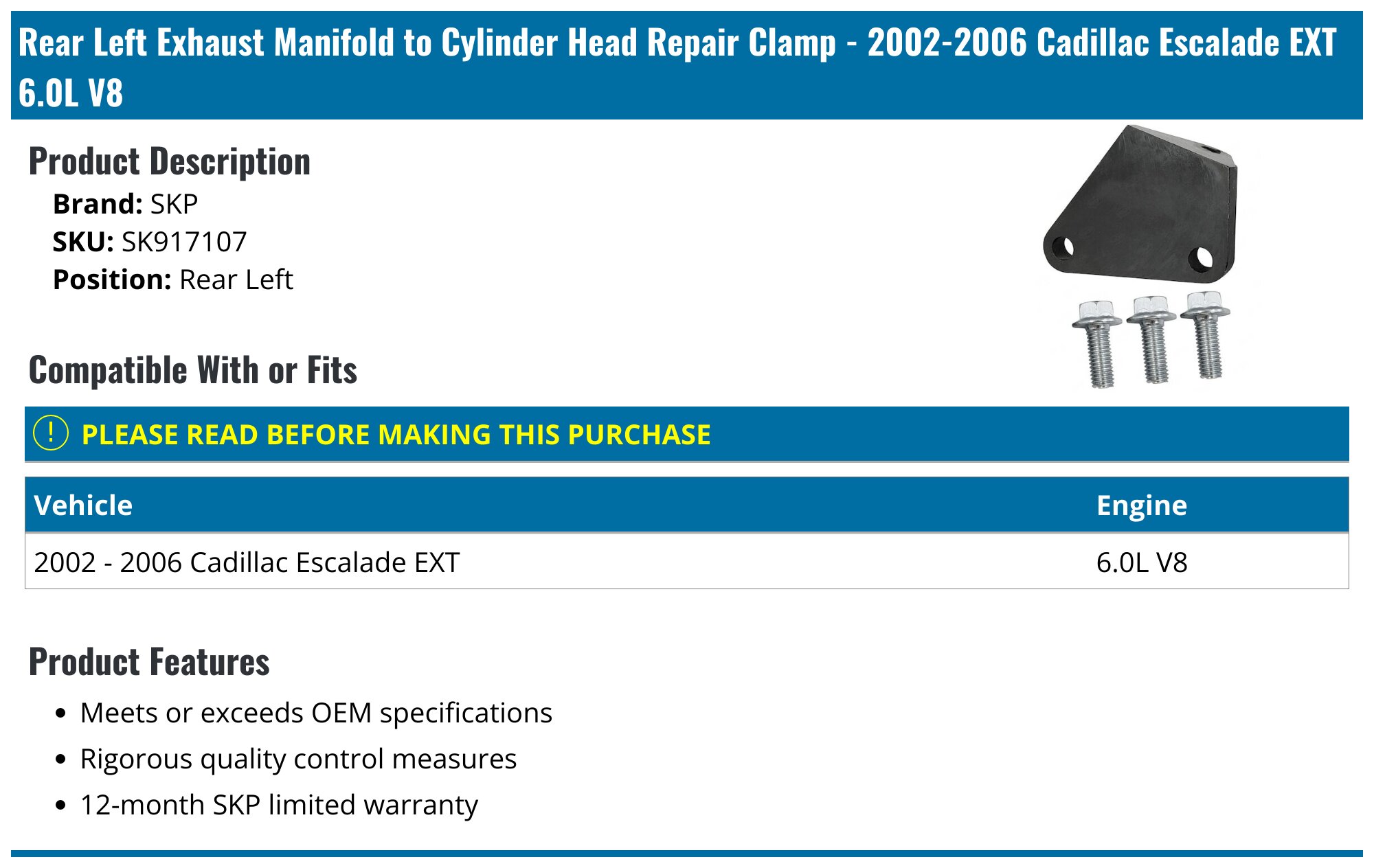 20022006 Cadillac Escalade EXT Exhaust Manifold to Cylinder Head