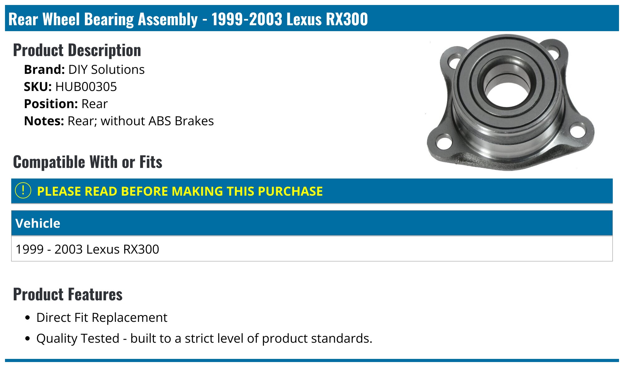 512206 512207 Set of 2 Rear Wheel Hub Bearing Assembly Fit for 05-12 Toyota