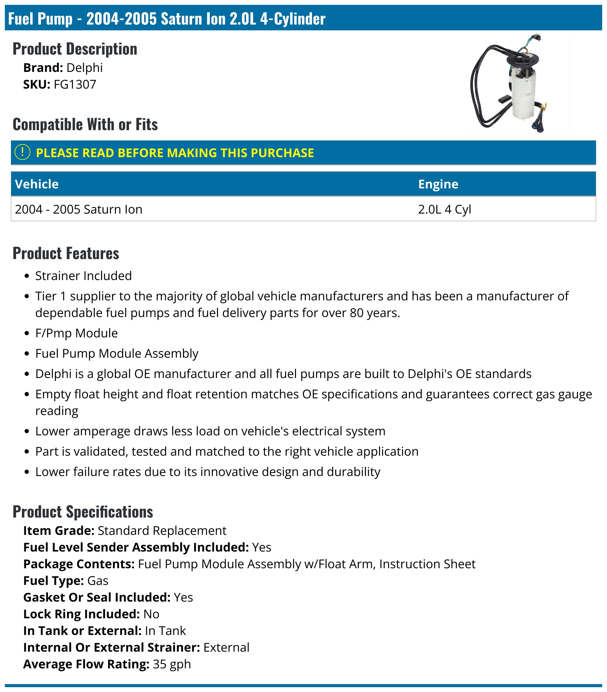 TRQ Gas Fuel Pump And Sending Unit Module For Chevy Tahoe Yukon Escalade Id Gfu Fpa61997