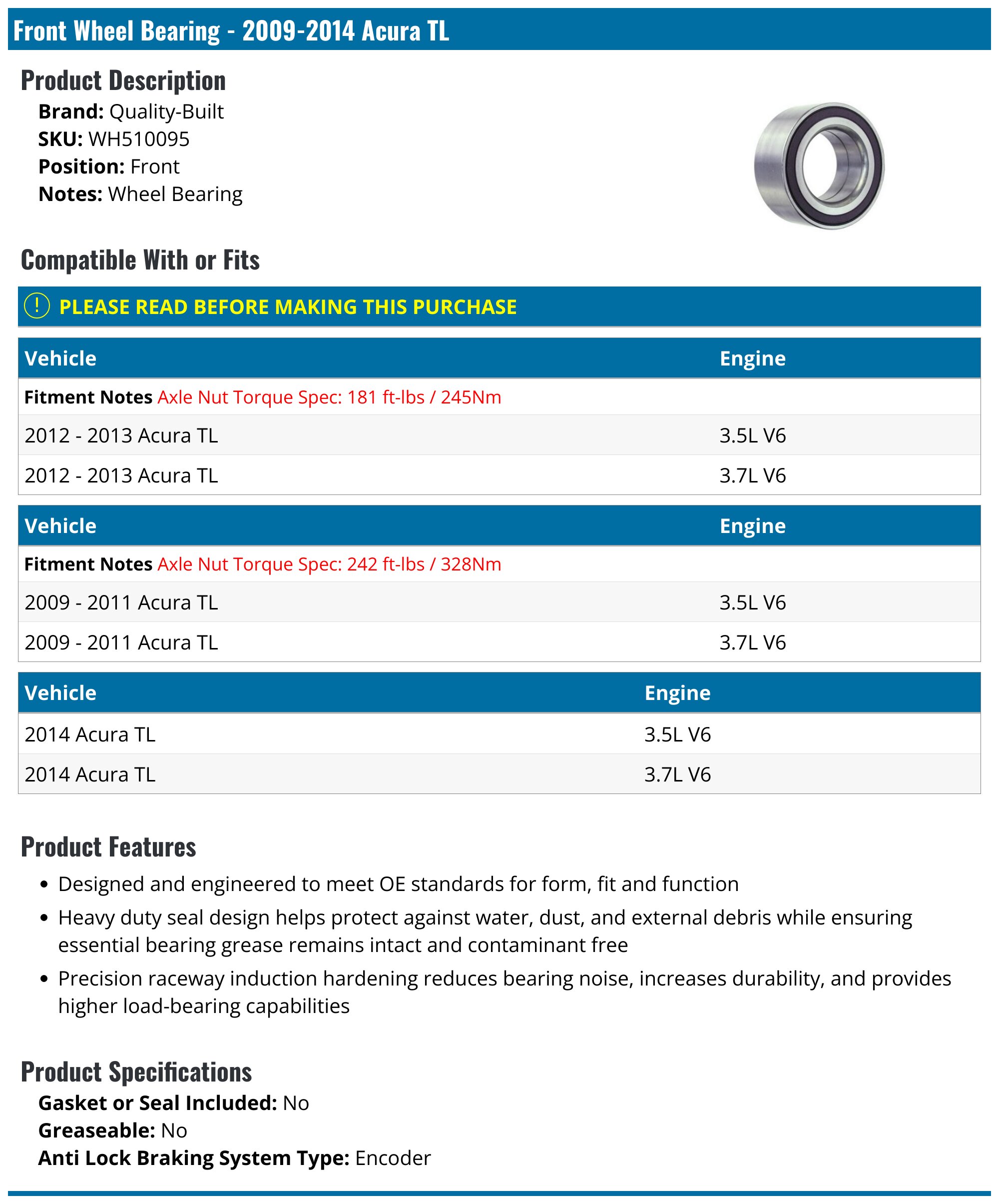 Pair] DRIVESTAR 510095 Front Left & Right Wheel Hub Bearings
