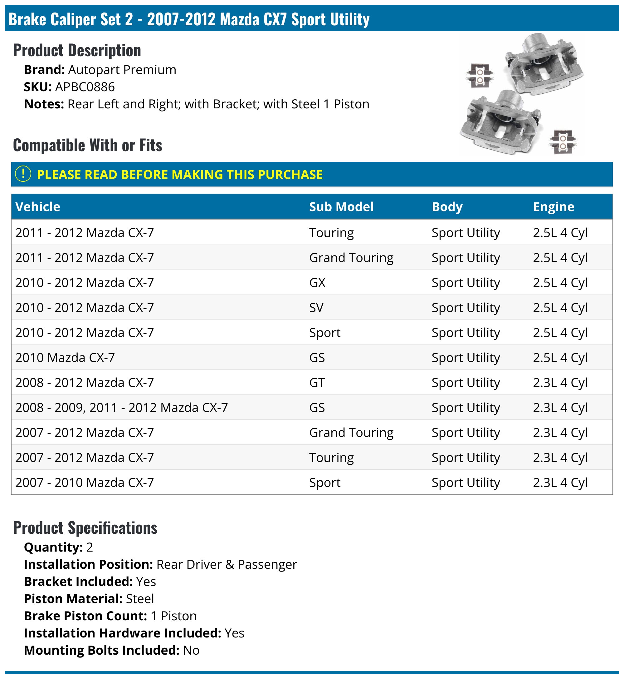 Funire Disc Brake Caliper Assembly Set of 2 - Compatible with Ford