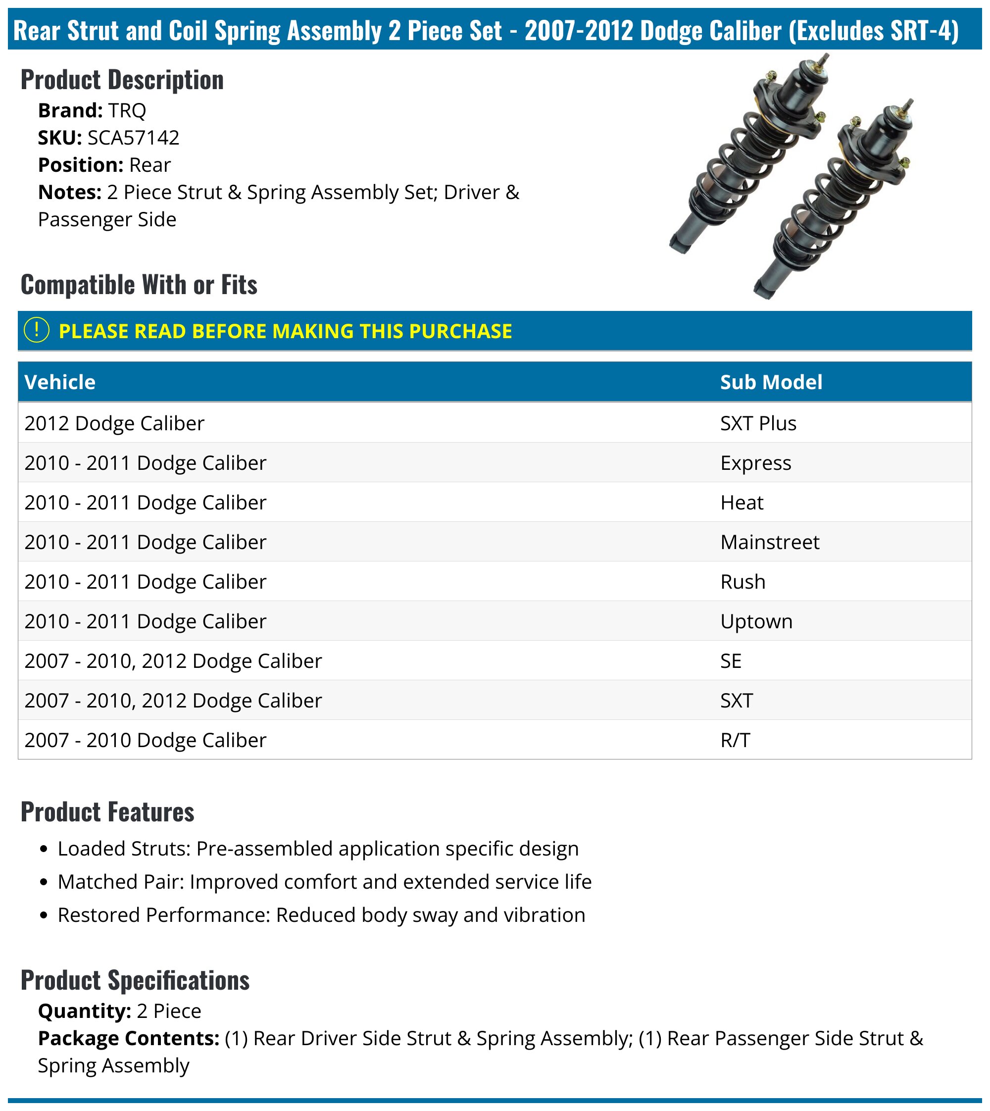 Detroit Axle 14pc Front End Suspension Kit For Dodge Caliber 2007-2012 – Struts, Arms, Bearings