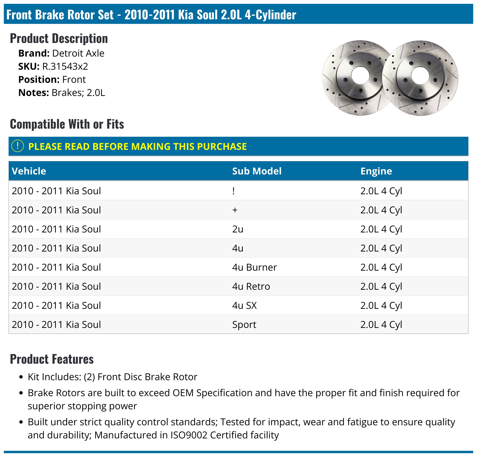 AutoShack Front & Rear Brake Rotors Ceramic Brake Pads Calipers | Replacement for 2010-2013 Kia