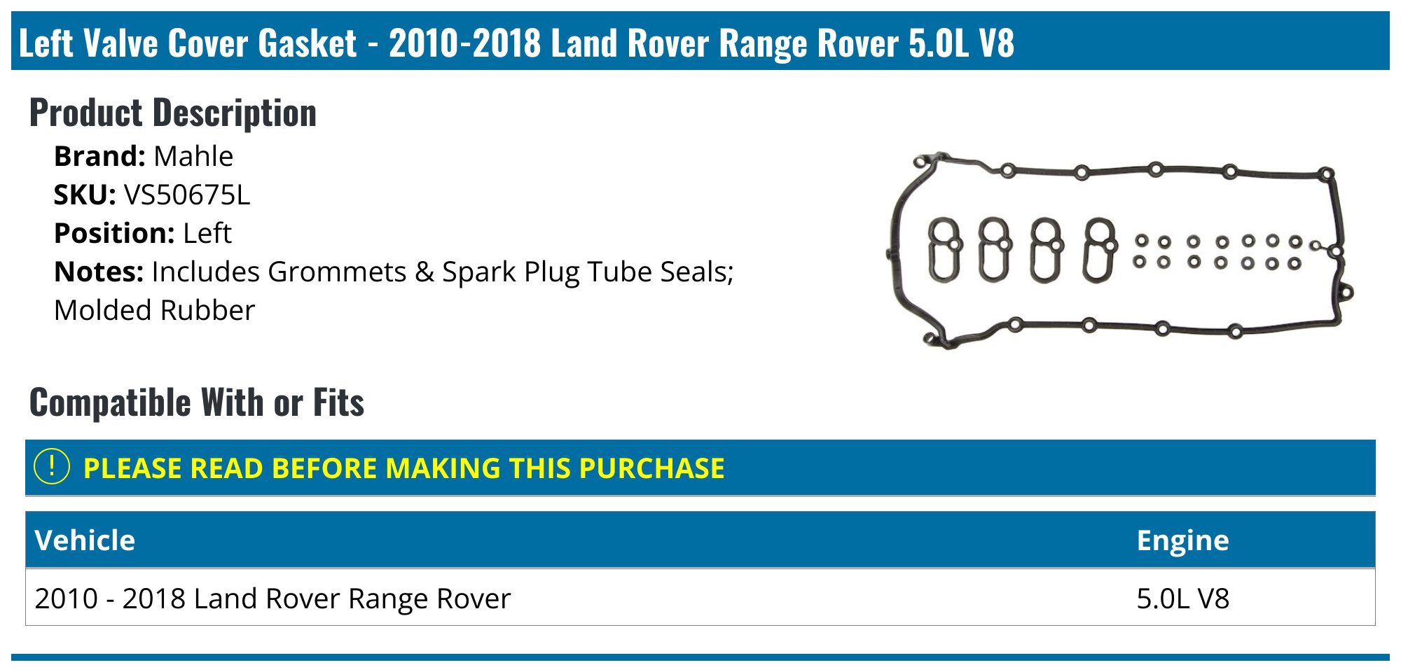 Land Rover Discovery 2 Set of Valve Cover Gaskets and Intake