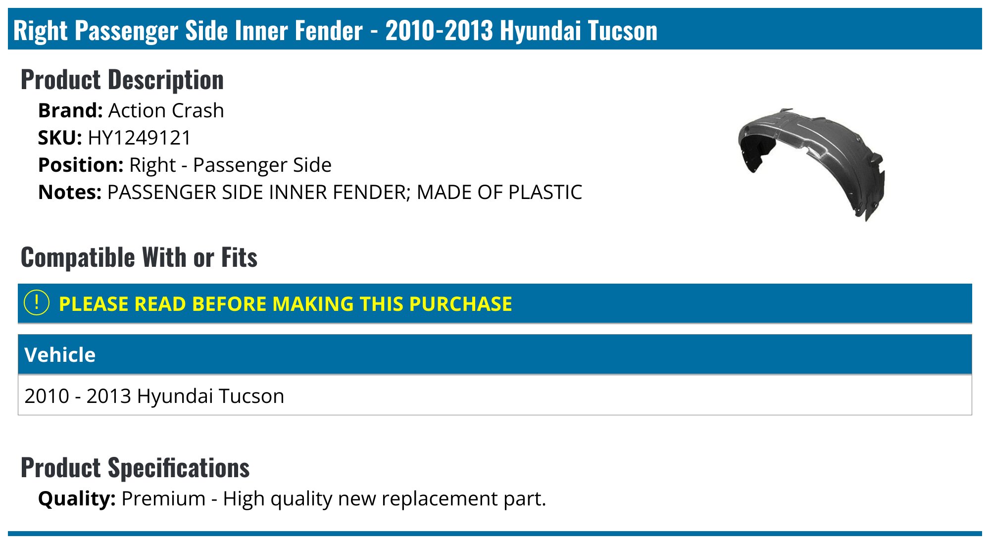 HYUNDAI TUCSON 2016-2022 FRONT FENDER + HOLE | AfricaBoyz Online