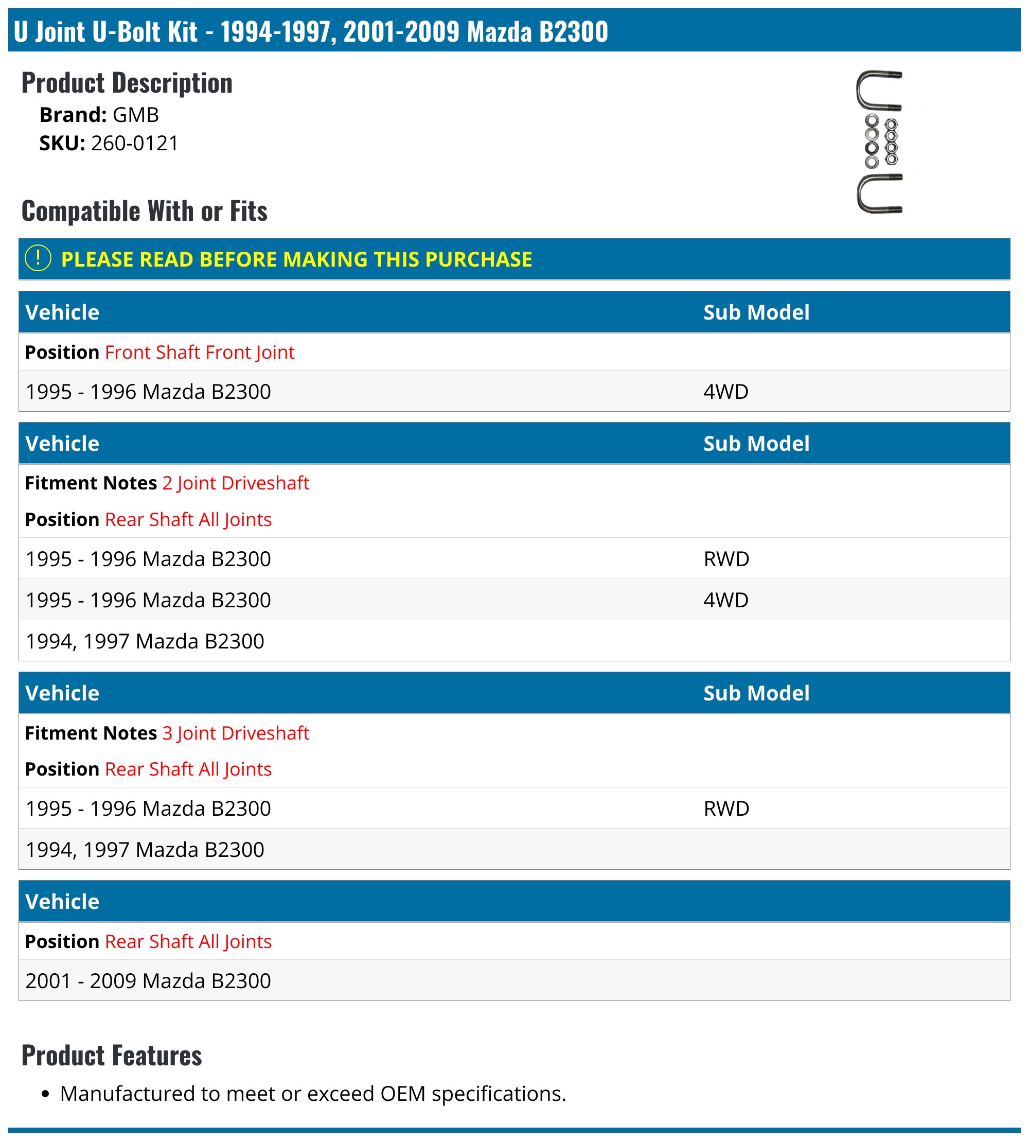 thumbnail image 2 of Drive Shaft Universal Joint For Mazda B2500 / B2600 UF (1996-2006) – OEM 0N01025060A 2 of 3