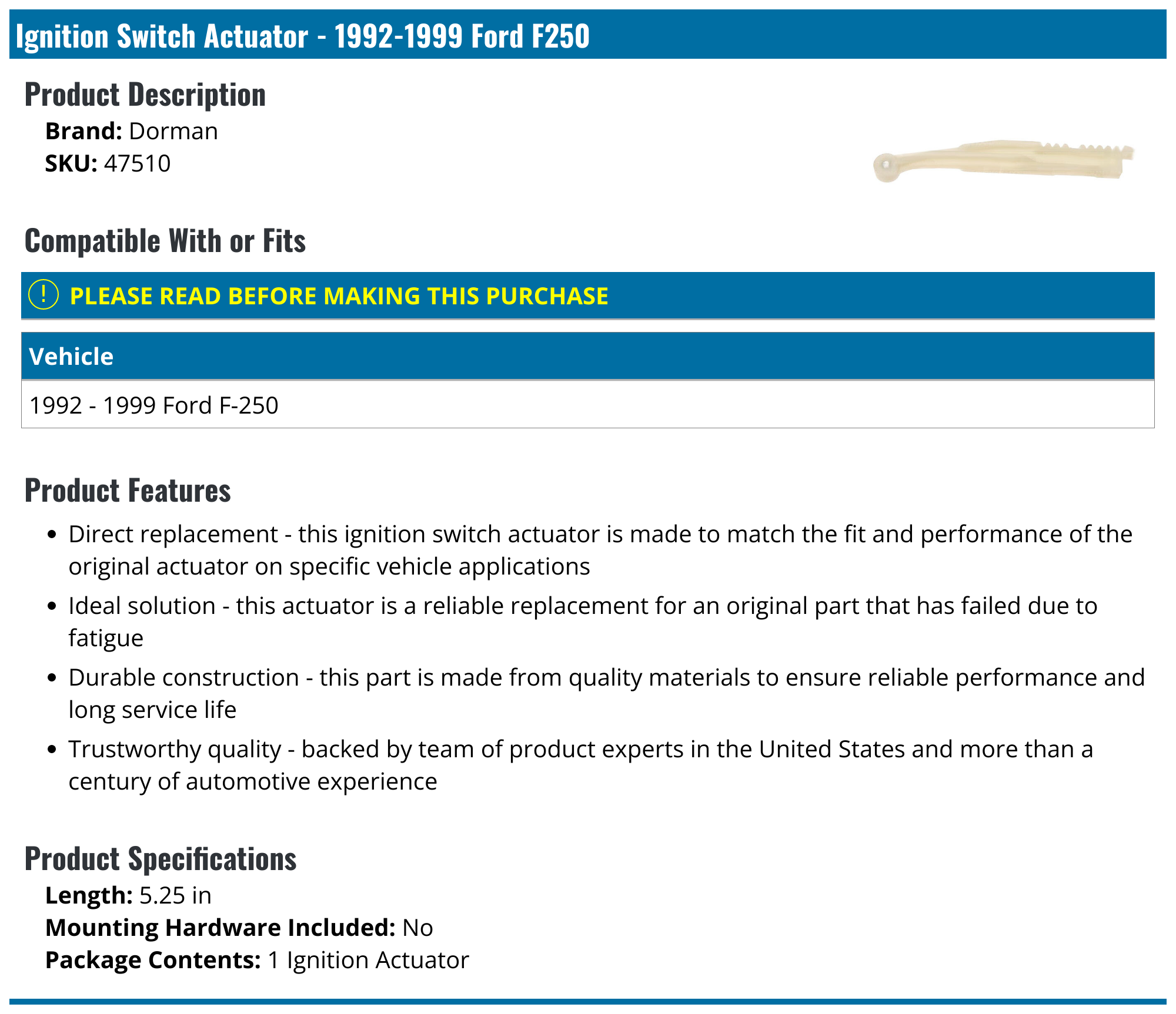 19921999 Ford F250 Ignition Switch Actuator Dorman 47510