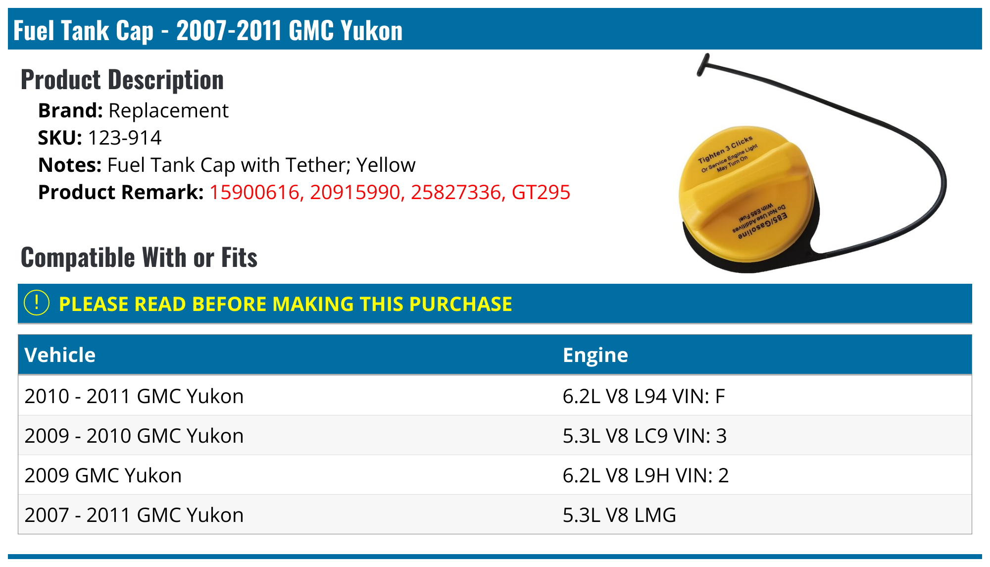 20072011 GMC Yukon Fuel Tank Cap Replacement 123914