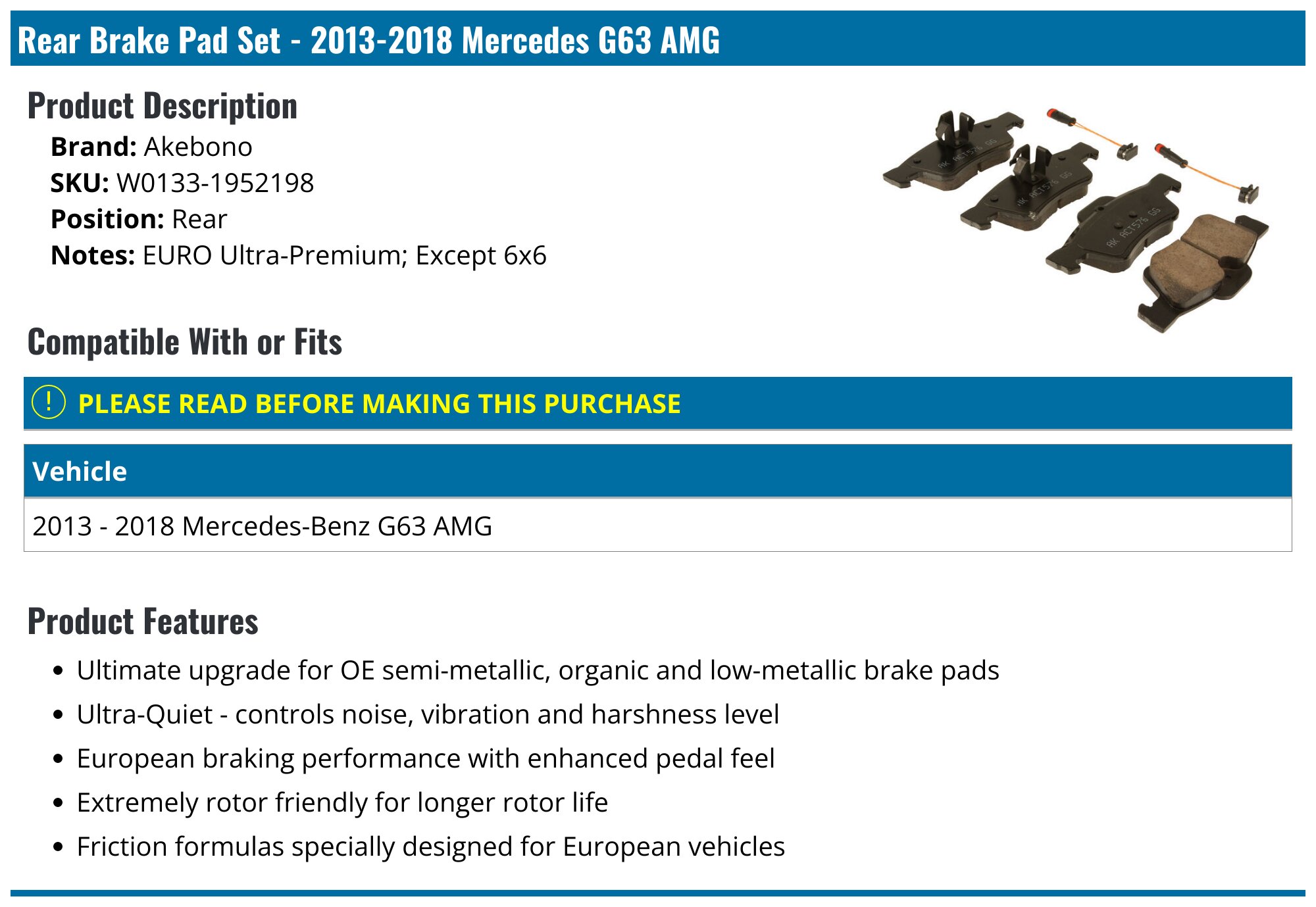 PAGID STREET+ Brake Pads for Mercedes AMG G63 Single Piston (Rear) main image 1