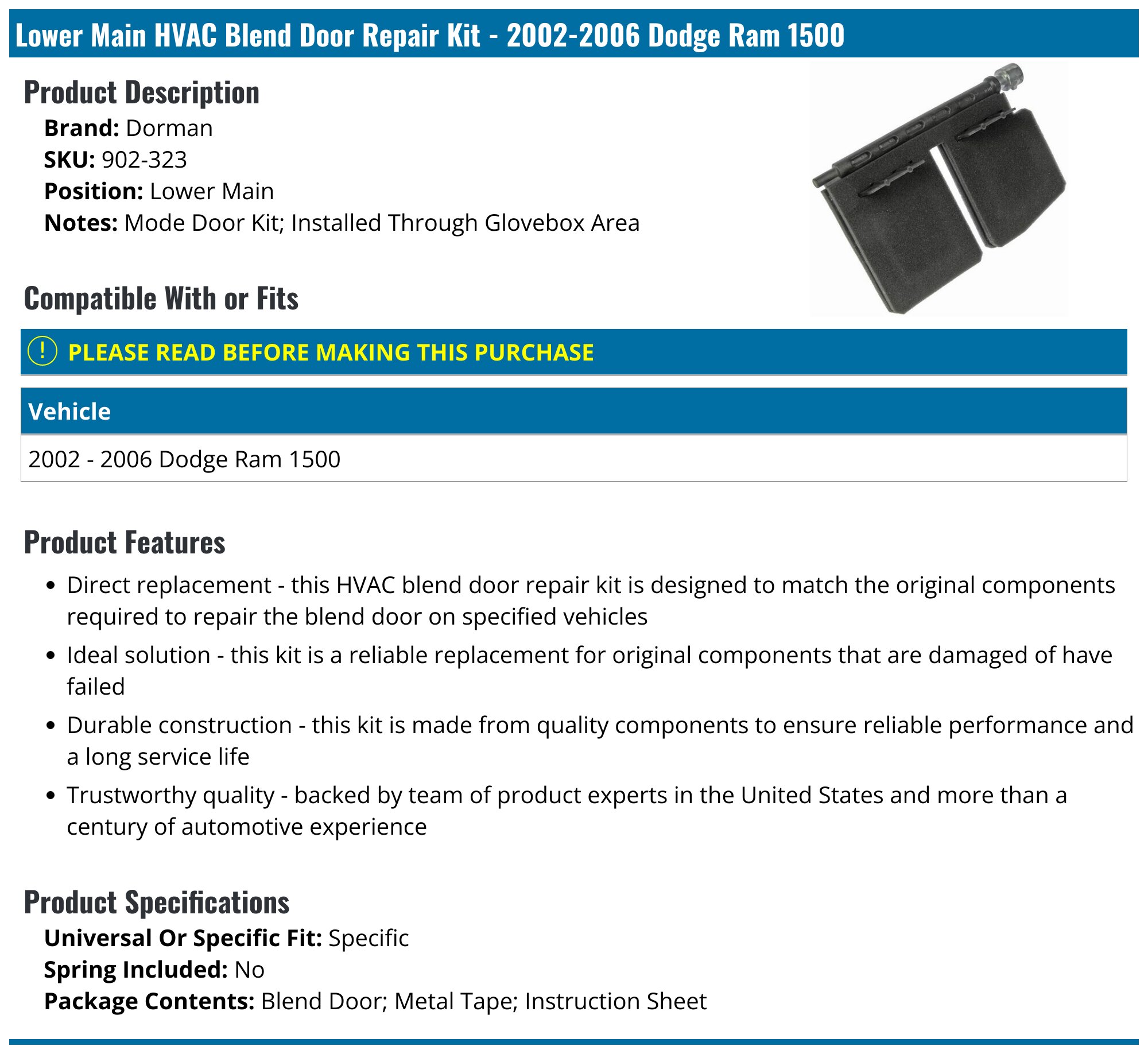 New Blend Door Repair Kit for Dodge Ram 1500 2006-02