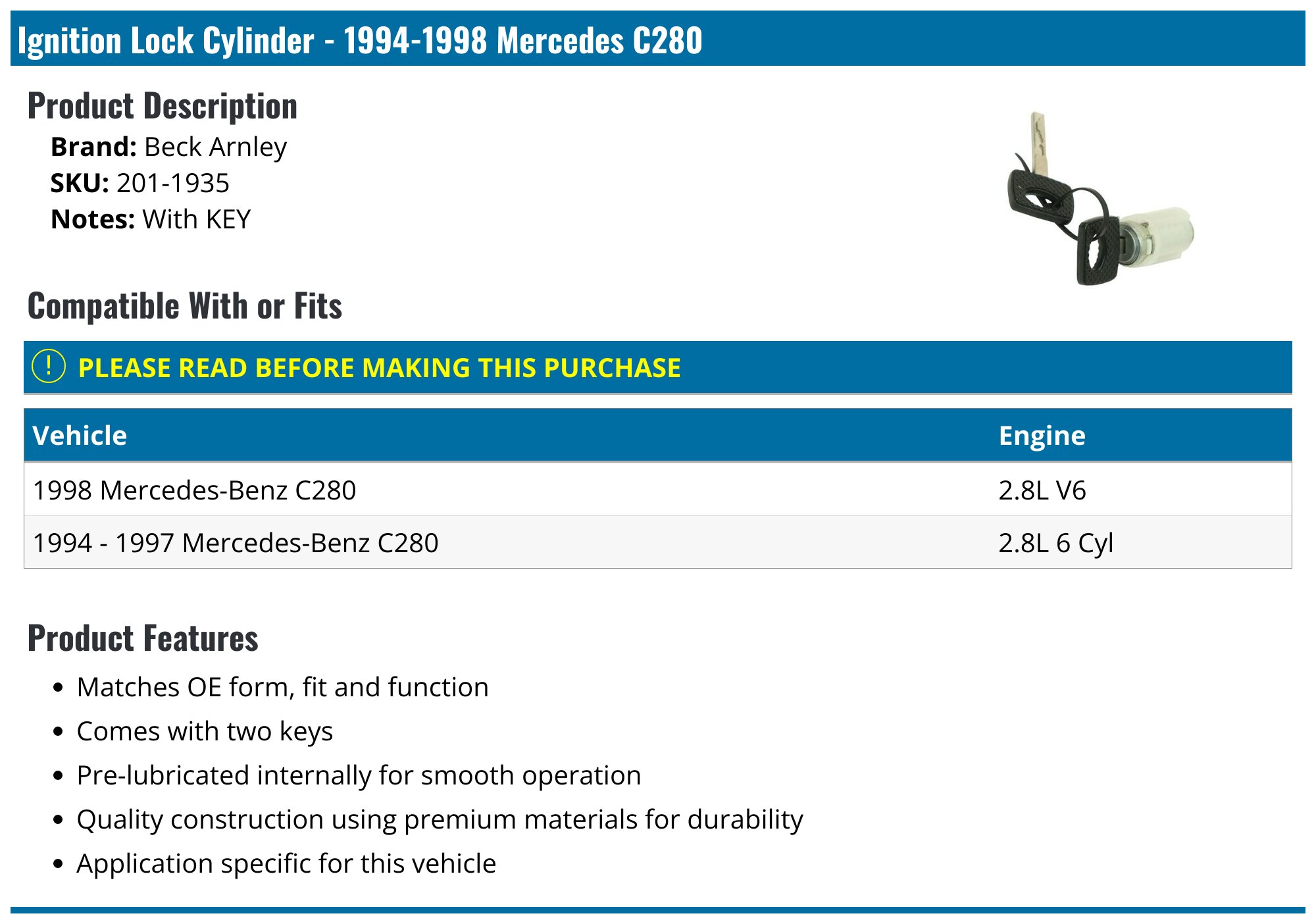 17760 FEBI BILSTEIN Lock Cylinder, ignition lock suitable for MERCEDES-BENZ 123-Series, S-Class, SL | AUTODOC price and review