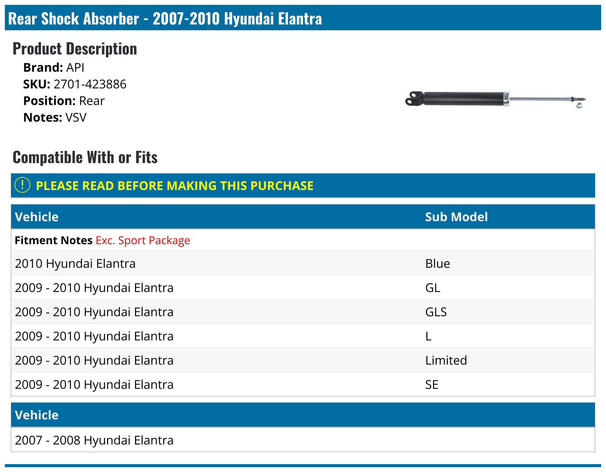 Pair Rear Shock Absorbers Assembly for 2006 2007 2008 2009 2010 2011 Honda Civic