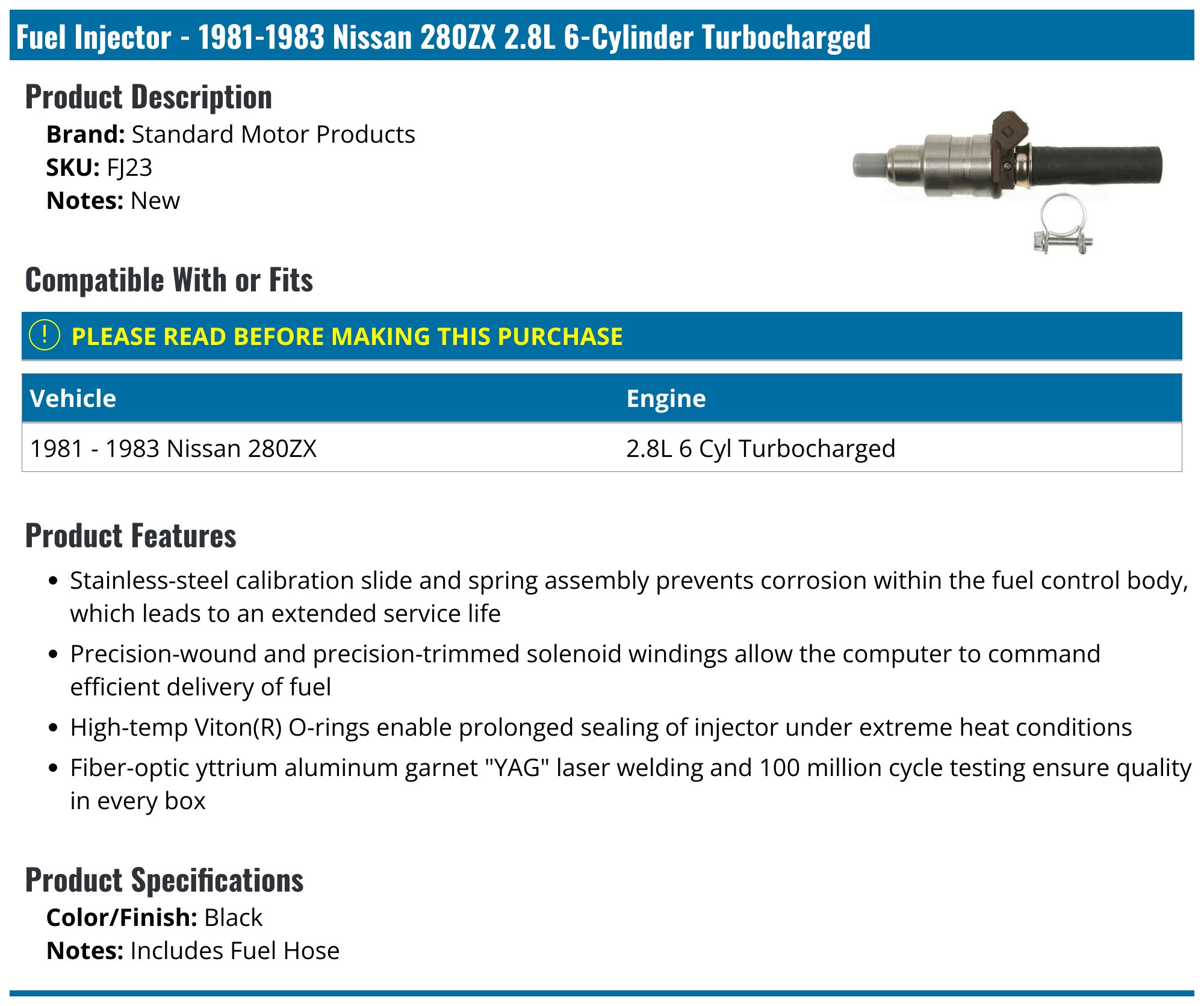 Nissan 280ZX Fuel Injectors - Injector - Standard Motor