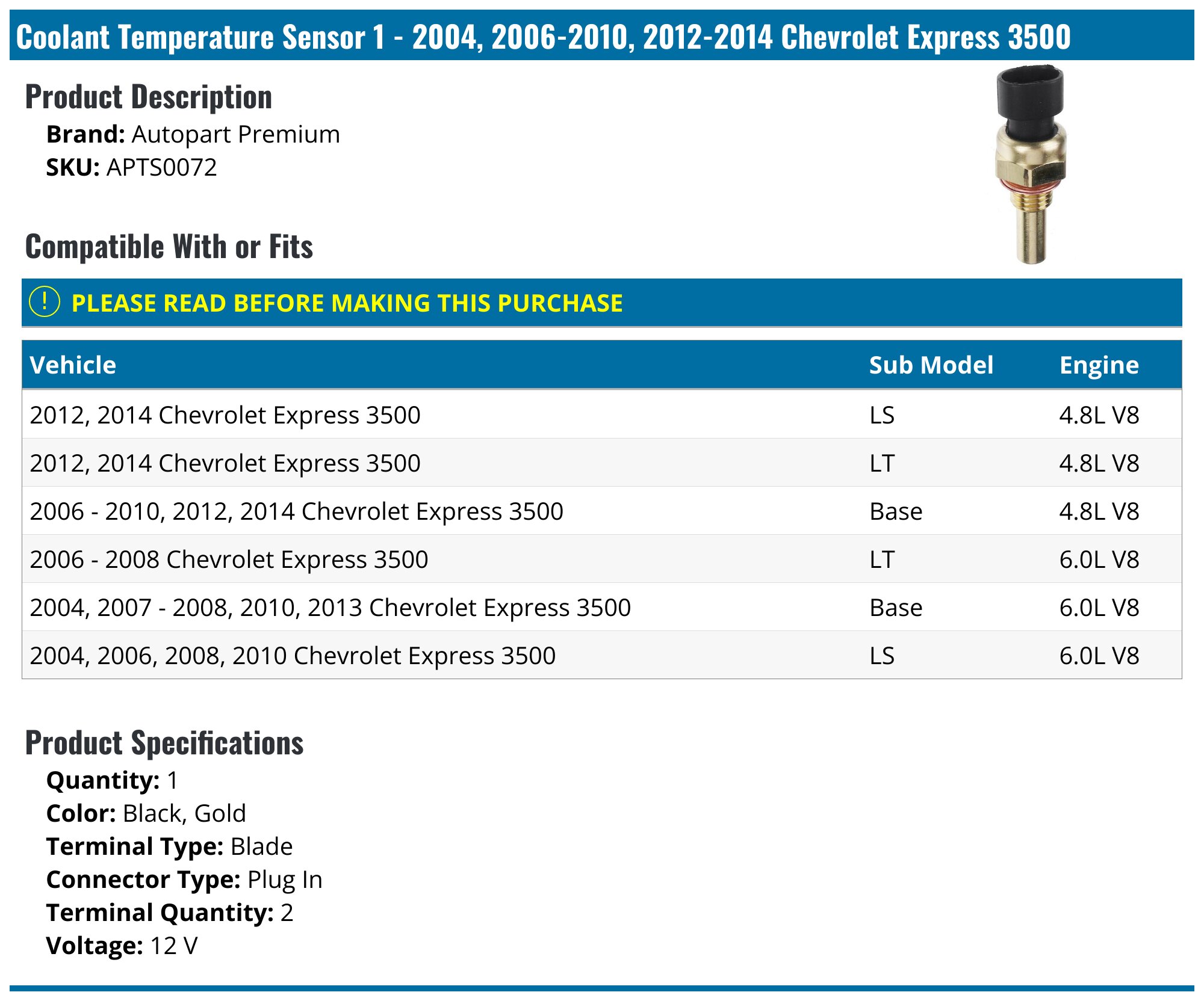 2004, 2006-2010, 2012-2014 Chevrolet Express 3500 Engine Coolant ...