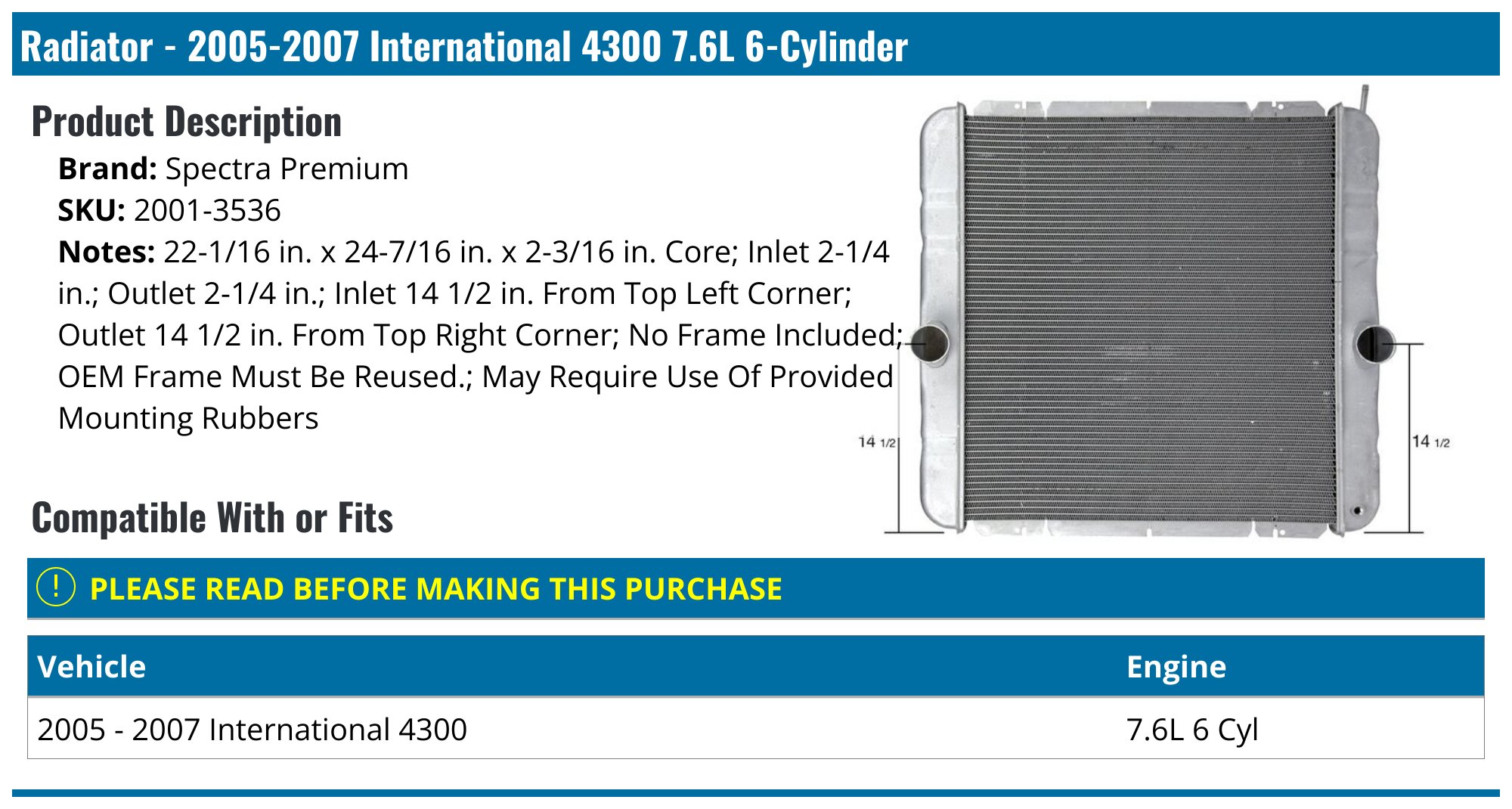 433730 Radiator 2005-2007 International 4300 Radiator - Spectra Premium 2001-3536 ...