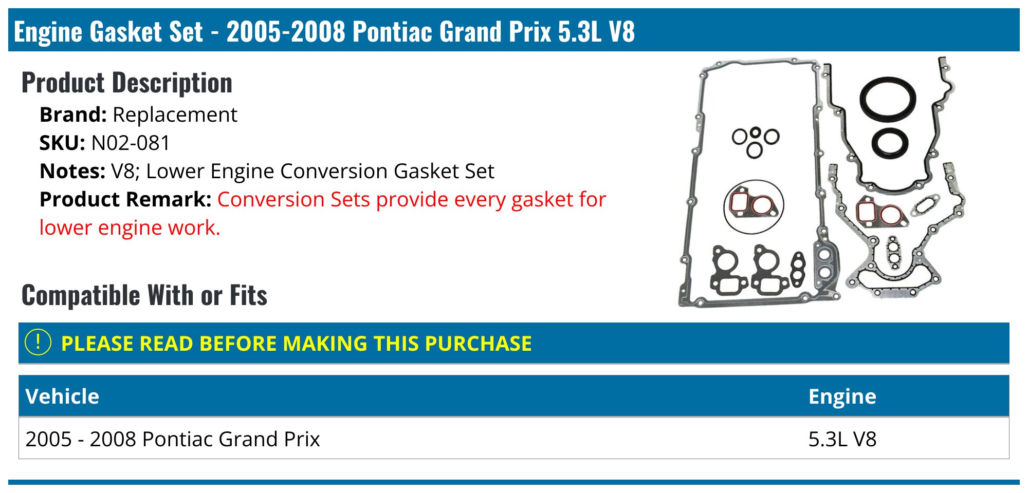 Complete Head Gasket & Bolt Set For 2006-2008 Pontiac Grand Prix 3.8L V6 – SCITOO Graphite Kit